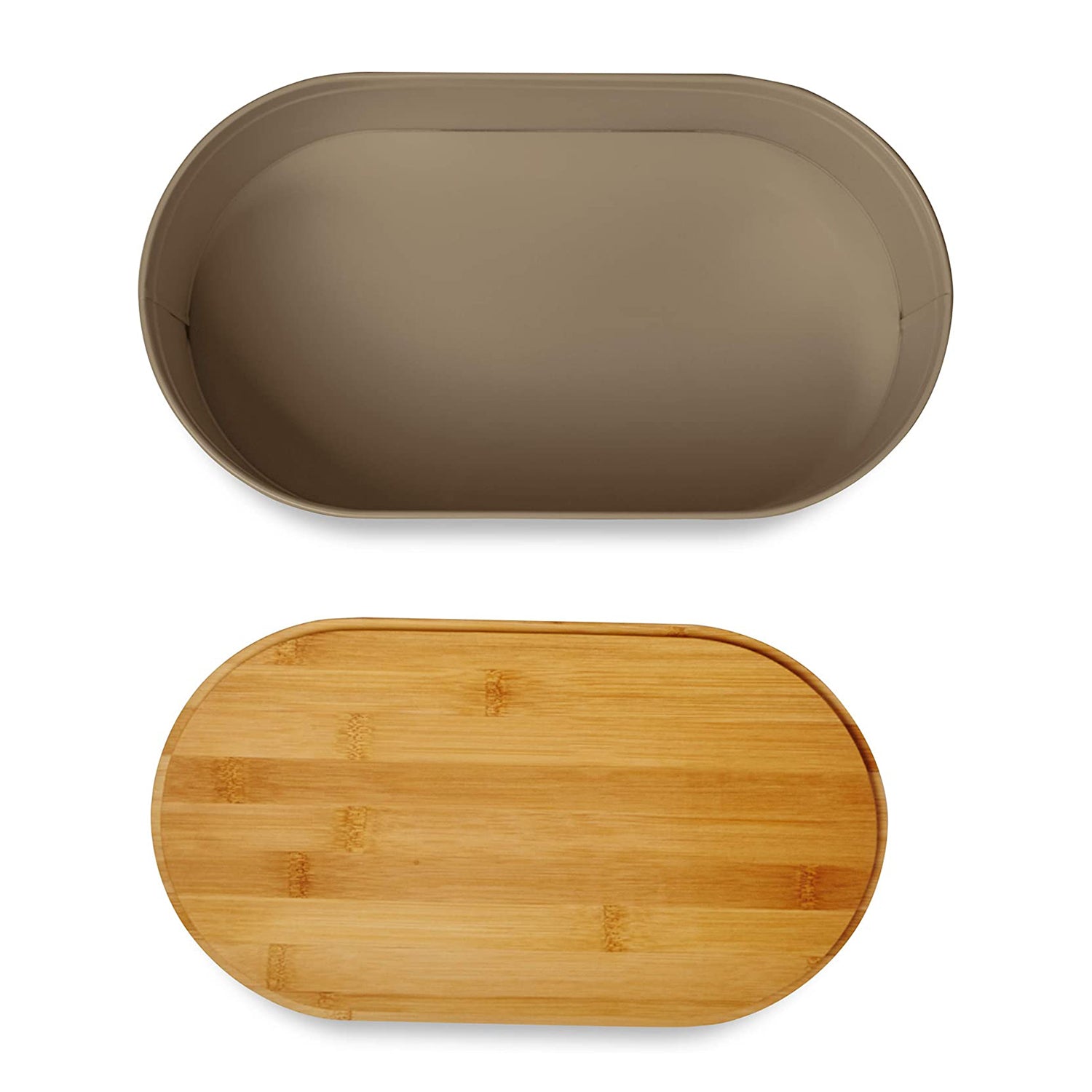 Cuisine Brotkasten aus Metall mit Bambus Deckel - Oval 36 x 20 x 13,8 cm - Grau