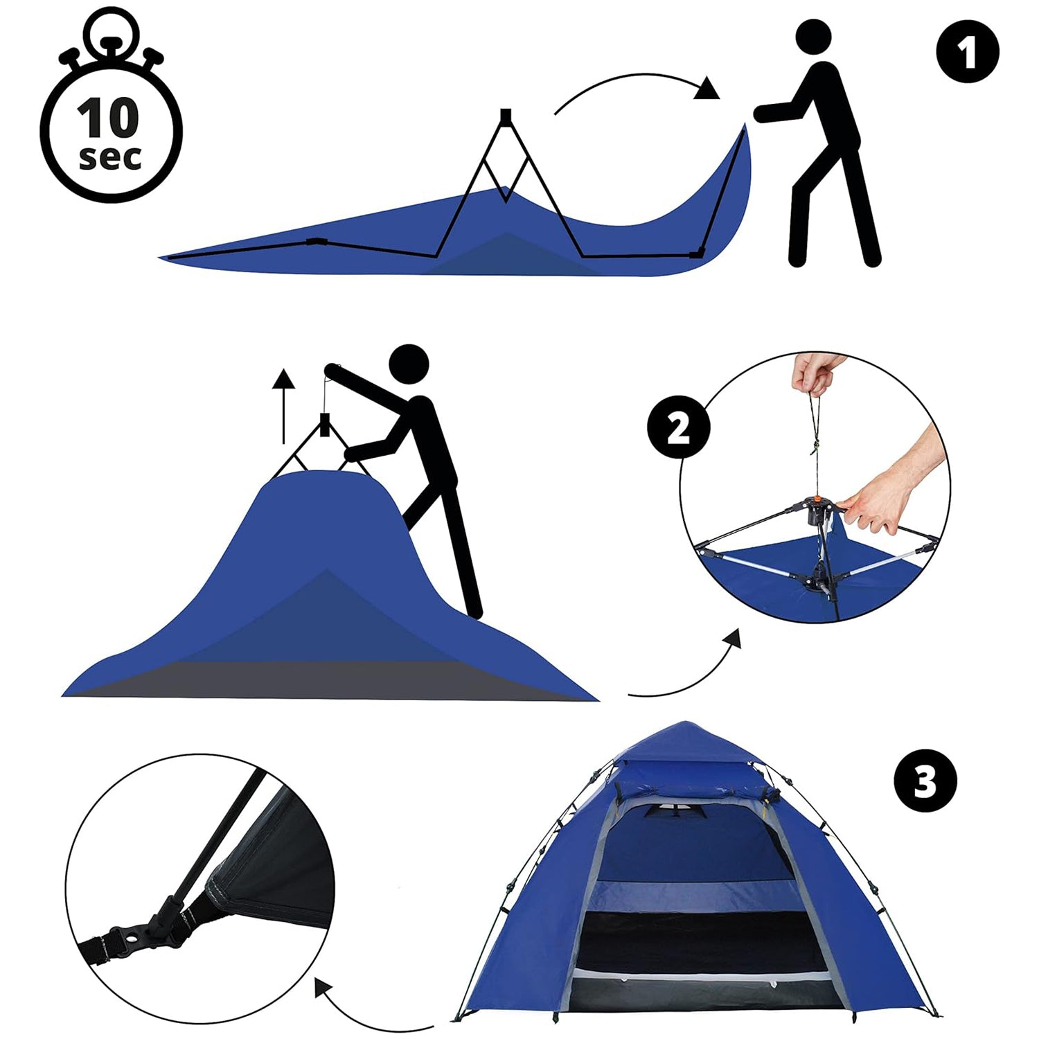 Pop Up Familienzelt Wurfzelt 3 Personen Zelt - 215 x 195 x 120 cm - Blau