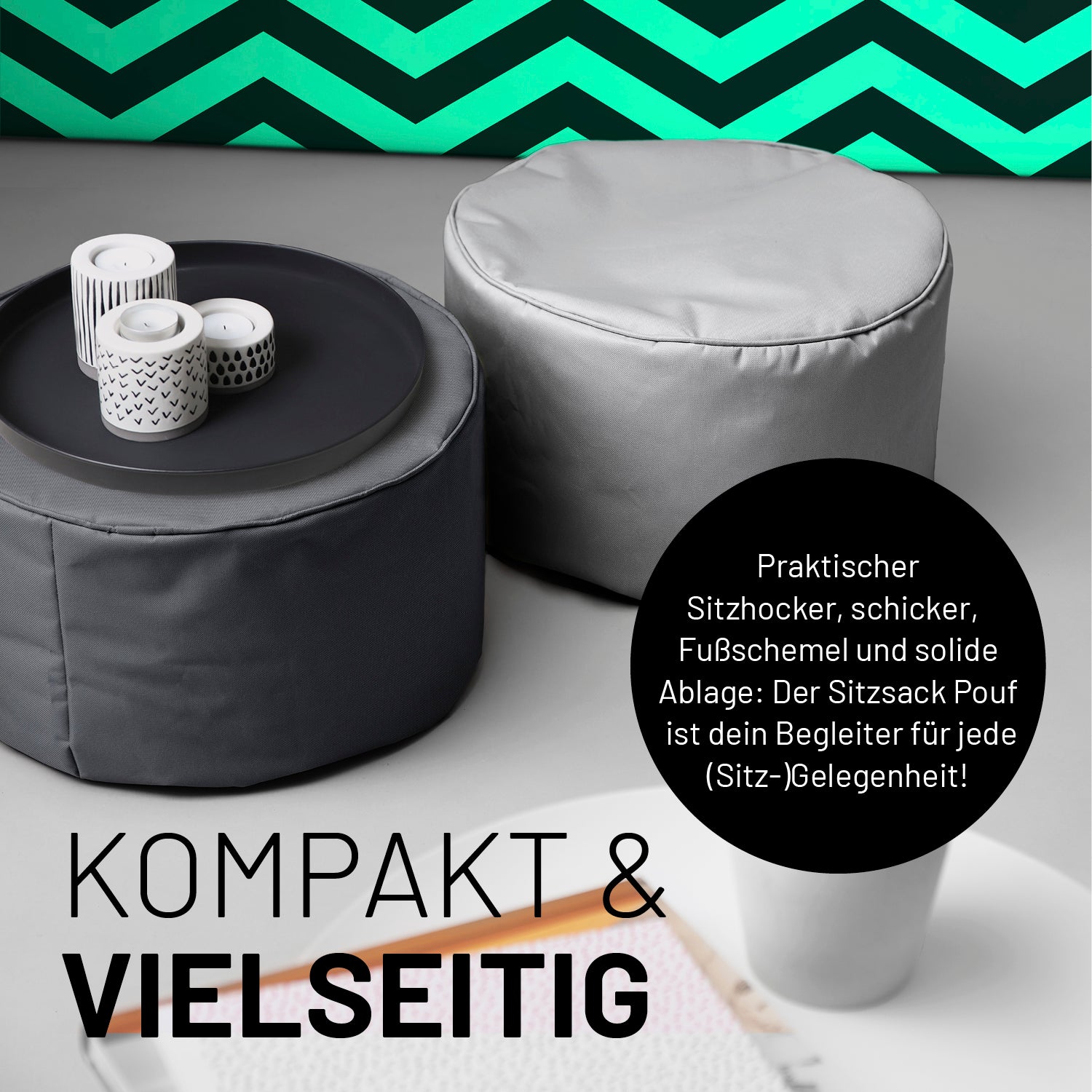 Sitzsack-Hocker/Pouf (50 L) - indoor & outdoor - Stahlgrau
