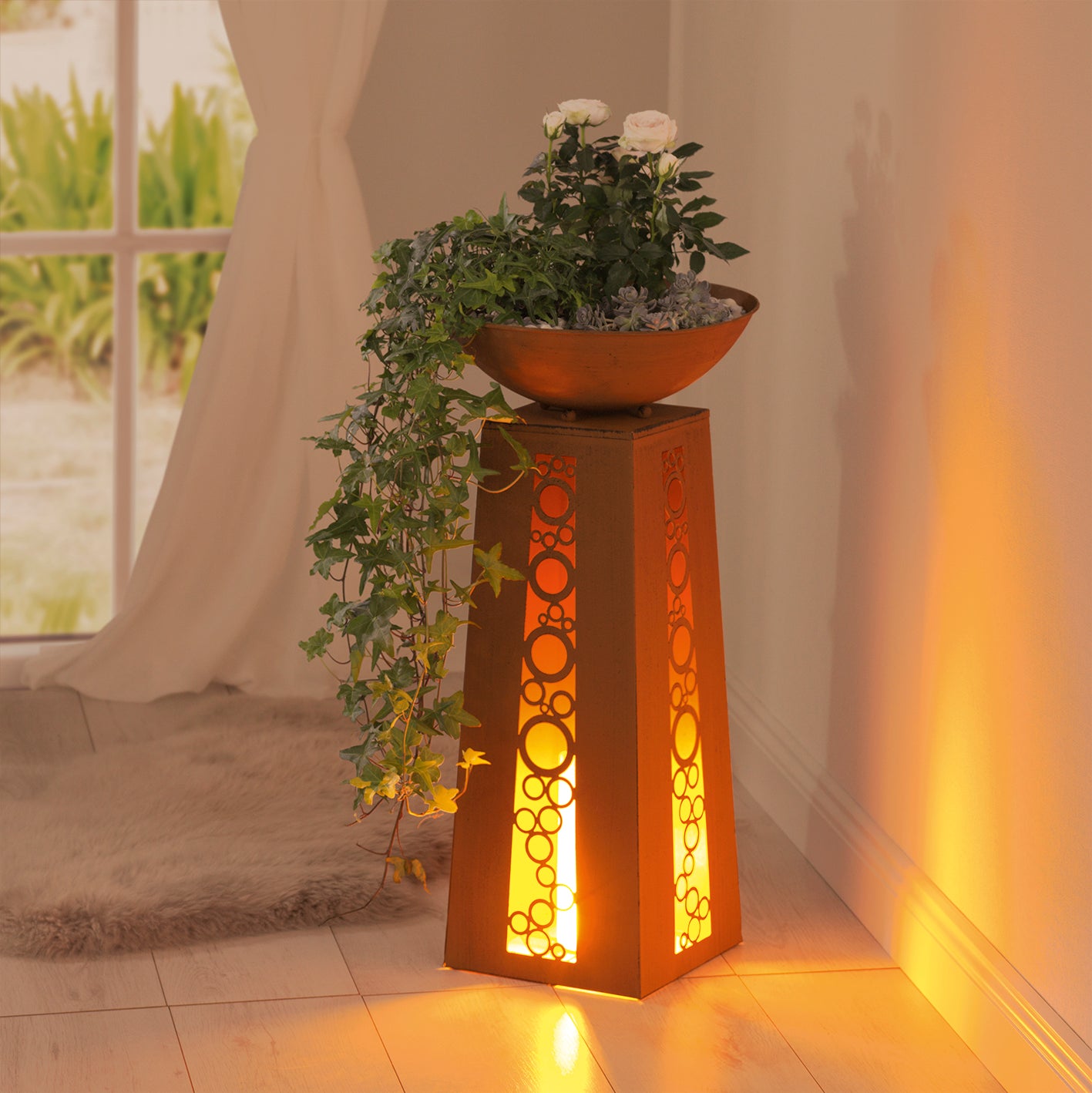 LED-Dekosäule mit Flammeneffekt - Rost-Optik - 69 cm