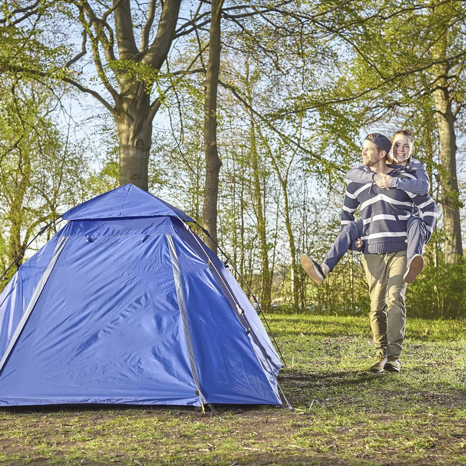 Pop Up Familienzelt Wurfzelt 3 Personen Zelt - 215 x 195 x 120 cm - Blau