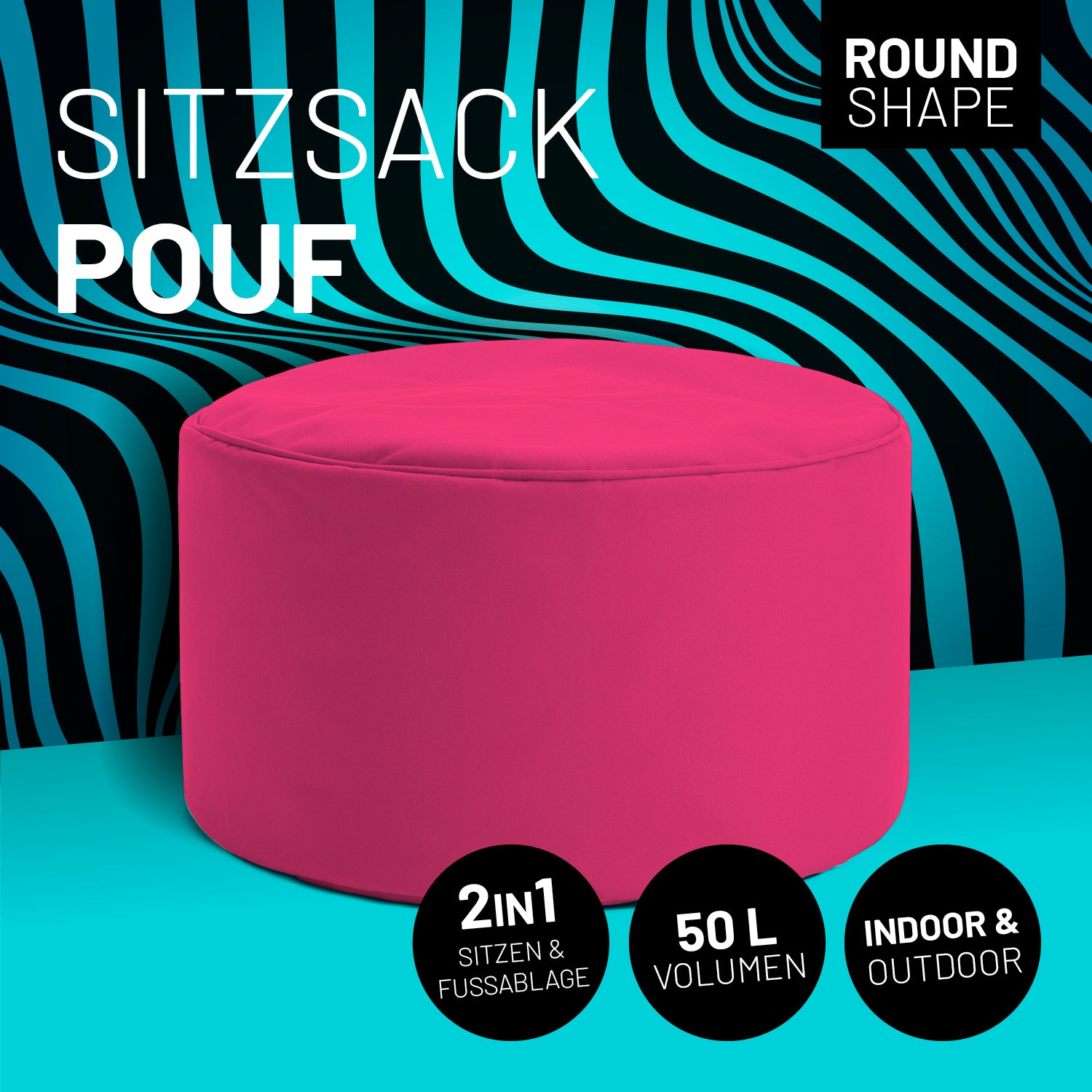 Sitzsack-Hocker/Pouf (50 L) - indoor & outdoor - Pink