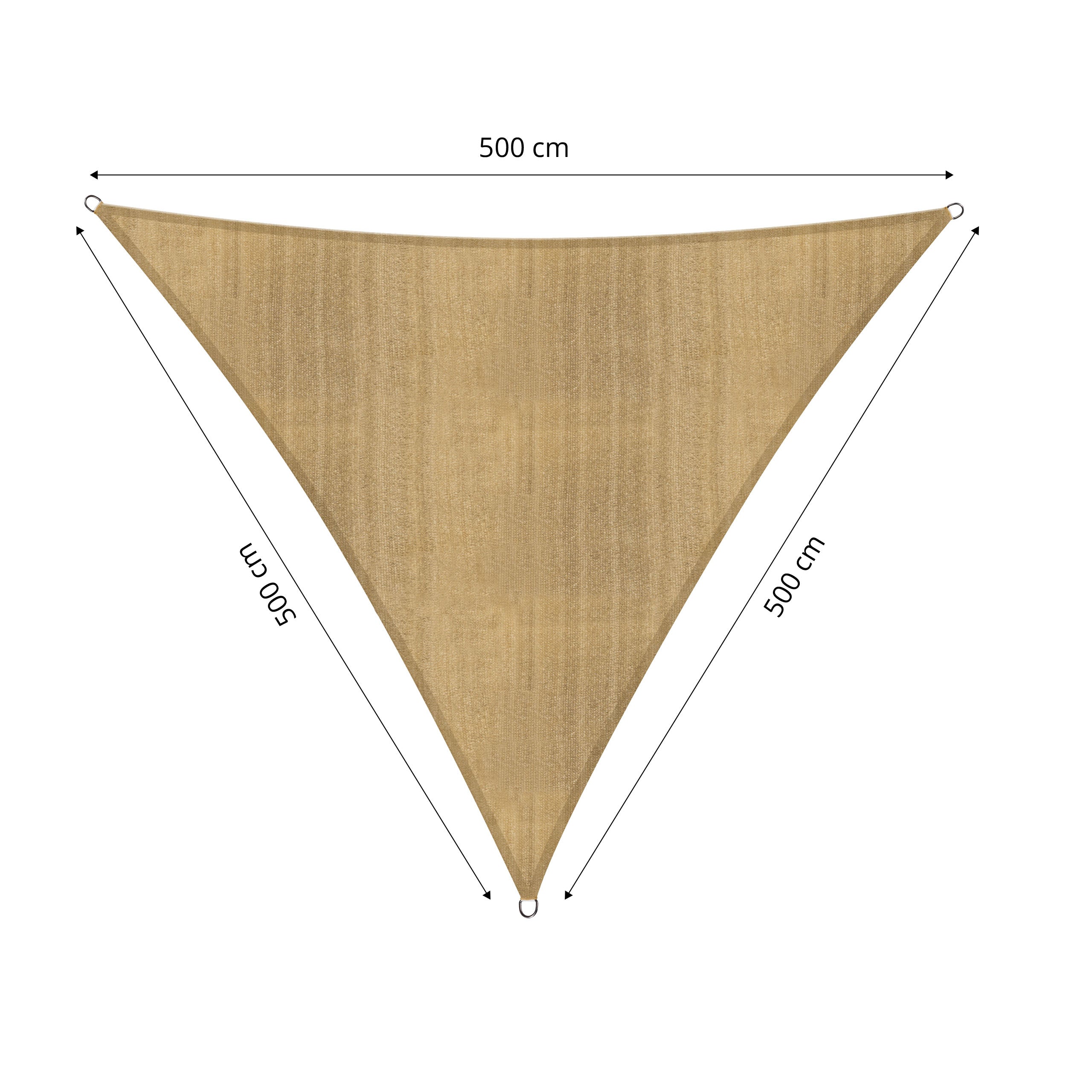 Sonnensegel 100% HDPE mit Stabilisator für UV-Schutz - Dreieck 5 x 5 x 5 Meter - Sand