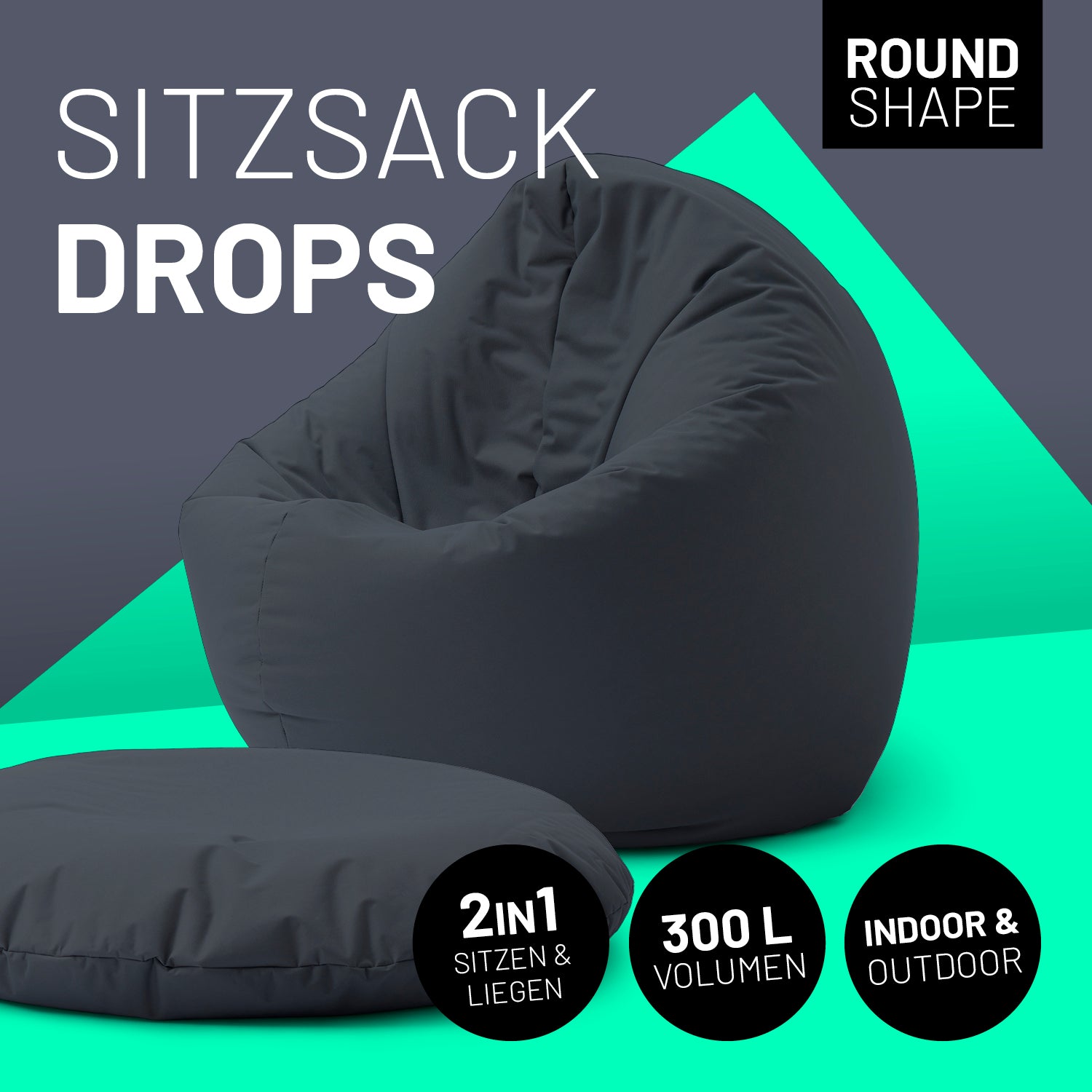 Sitzsack Drops (300 L) - In- & outdoor - Stahlgrau
