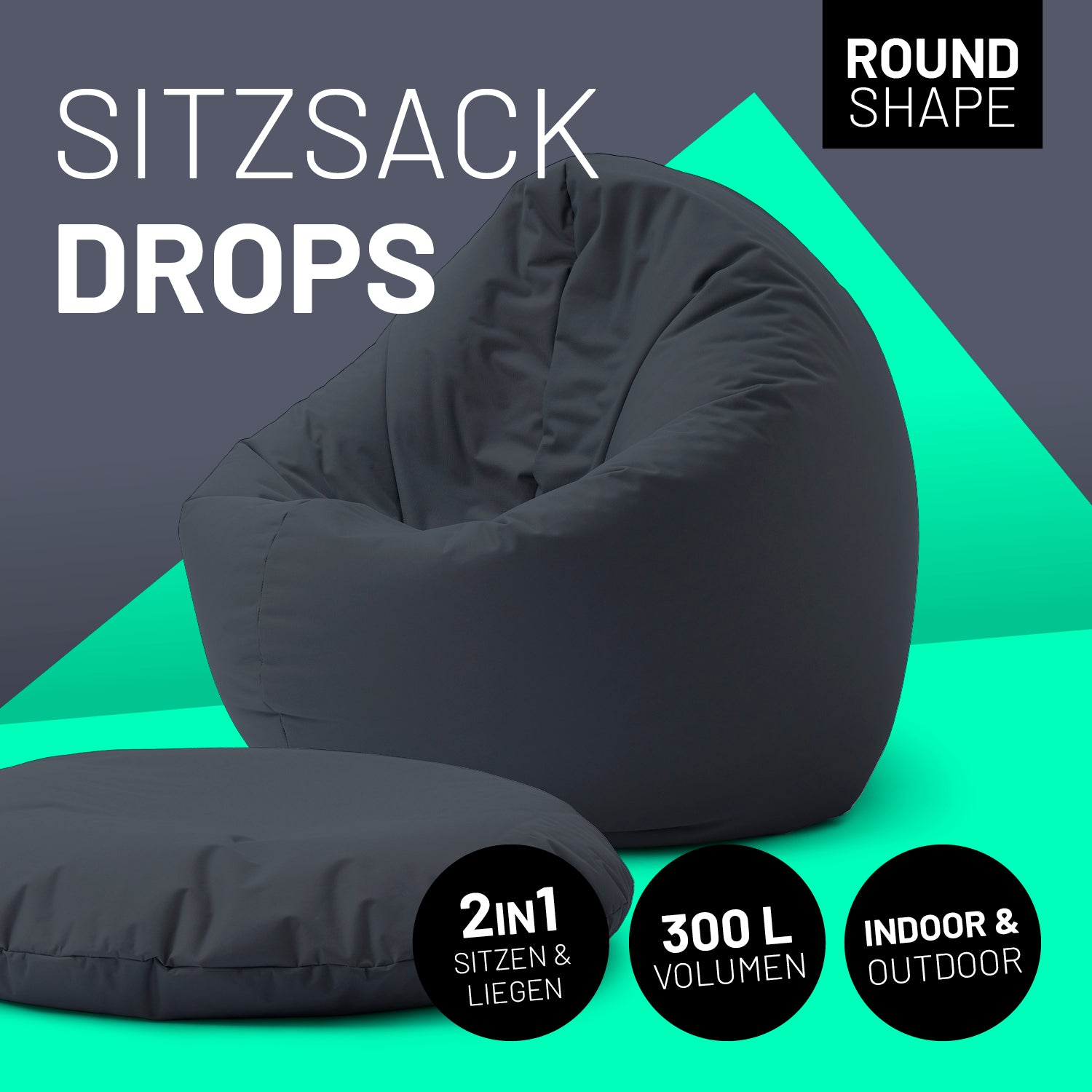 Sitzsack Drops (300 L) - indoor & outdoor - Stahlgrau