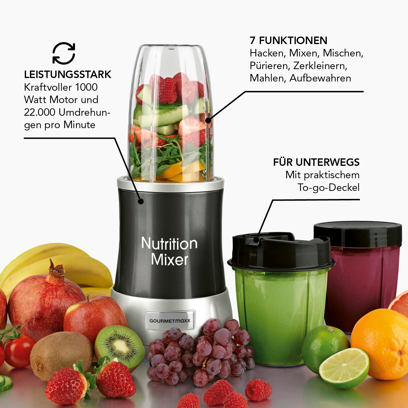 Nutrition Mixer Deluxe 11-tlg. - Edelstahl/schwarz