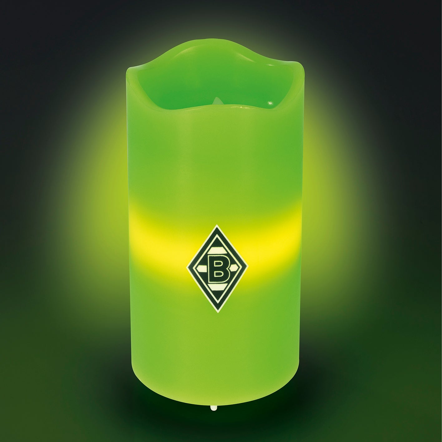 LED-Echtwachskerze - Mit rotierender BMG-Logo-Projektion - grün