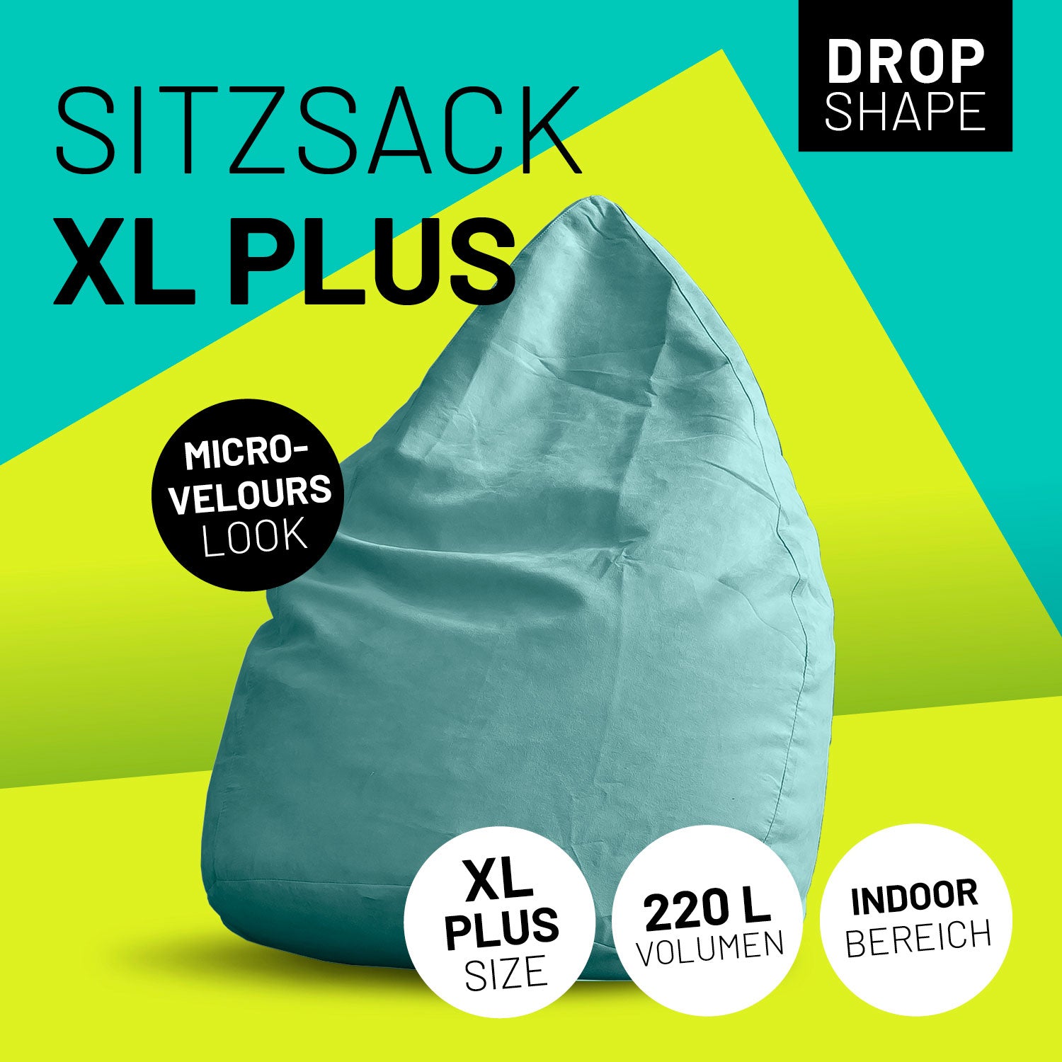 Luxury XL PLUS Sitzsack stylischer Beanbag - 220L Füllung mit extra starken Nähten - Türkis