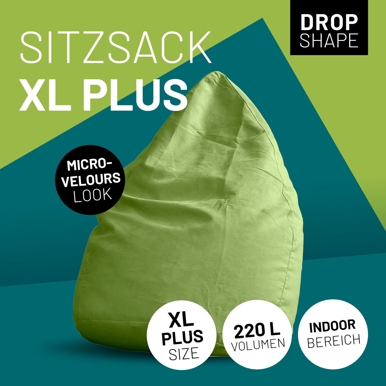 Luxury XL PLUS Sitzsack stylischer Beanbag - 220L Füllung mit extra starken Nähten - Grün