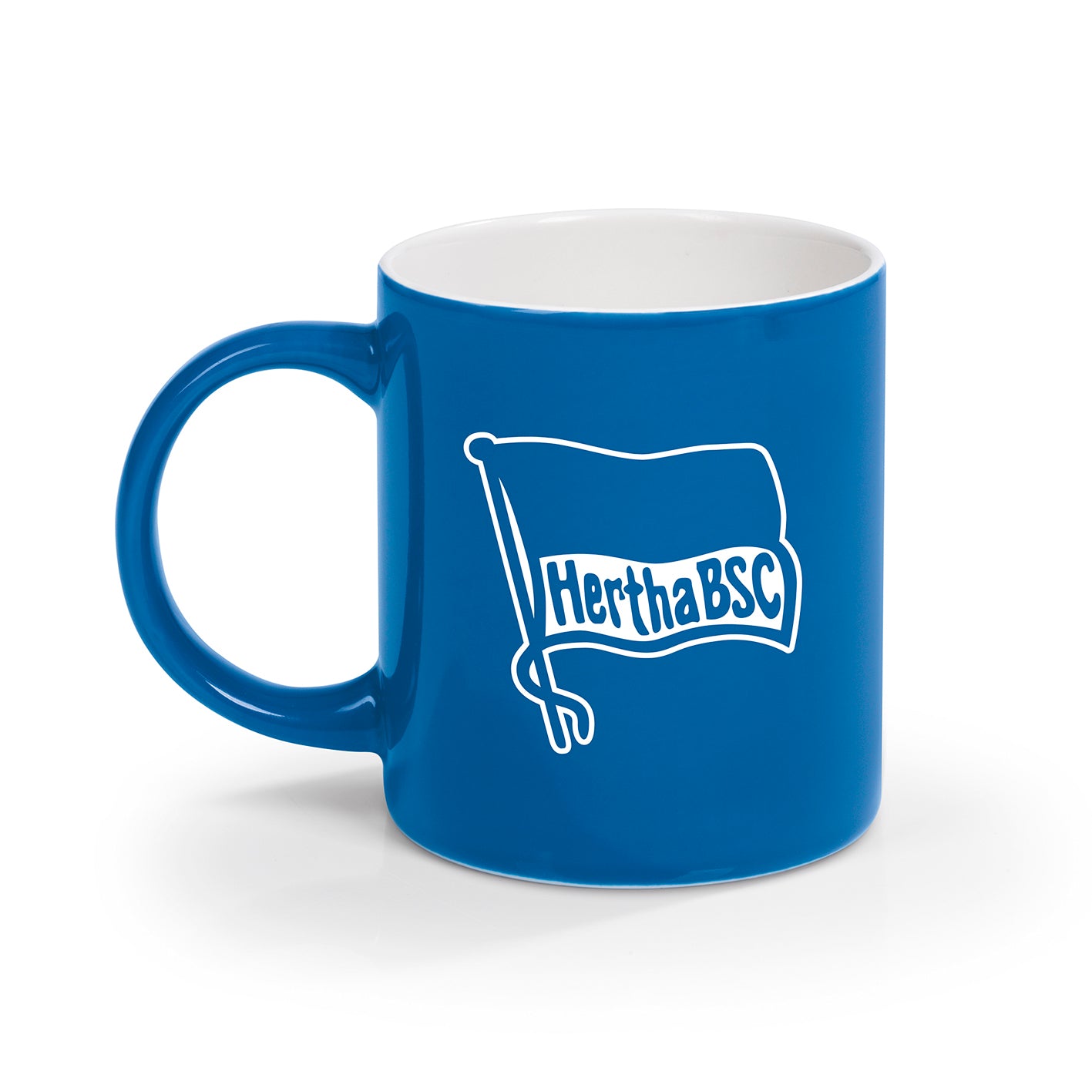 Kaffeebecher - 350 ml - blau/weiß mit Logo
