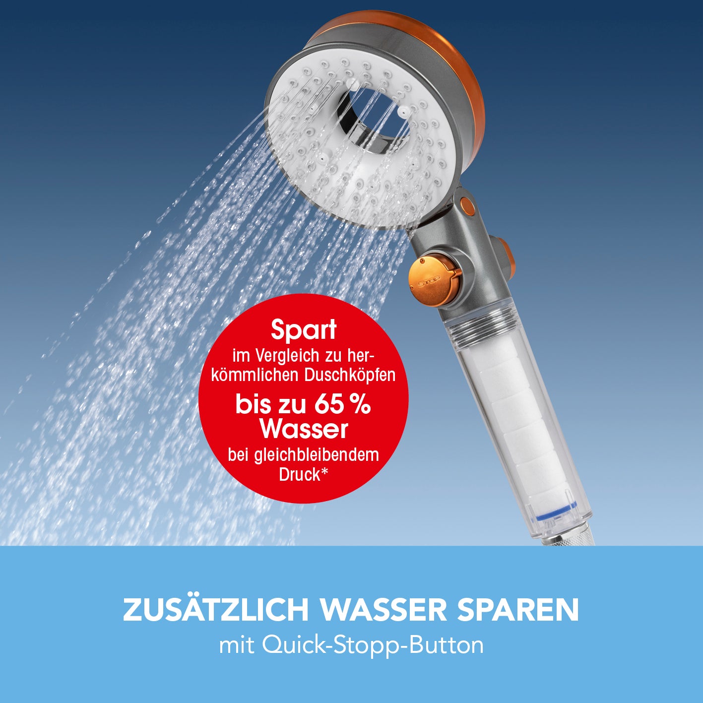 Duschkopf „Water-Control“ - Mit Spar- & Stopp-Funktion