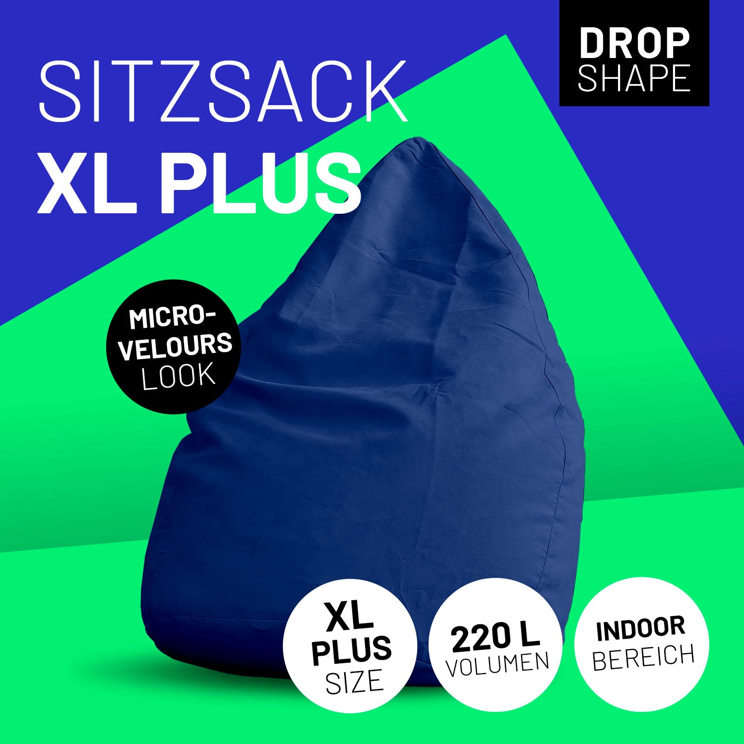 Luxury XL PLUS Sitzsack stylischer Beanbag - 220L Füllung mit extra starken Nähten - Royalblau