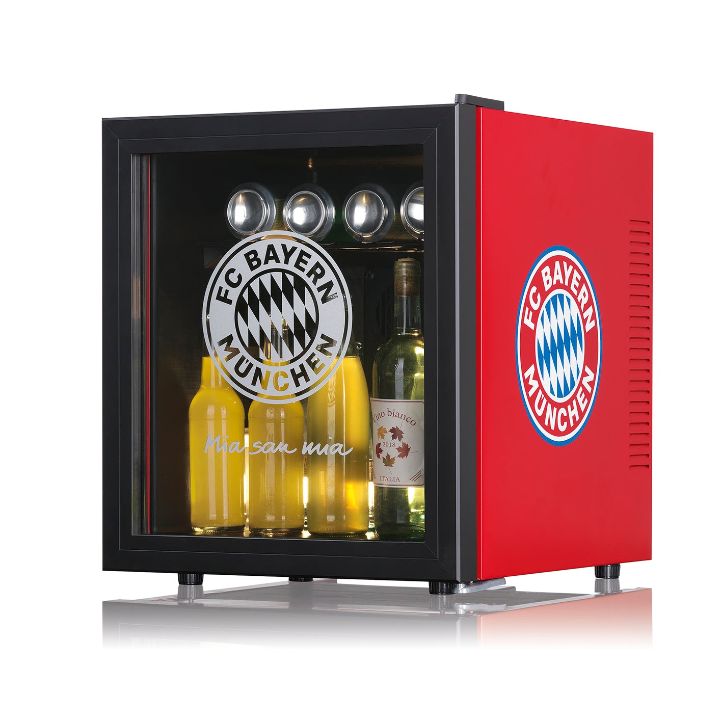 Kühlschrank mit Glastür mit Logo - 50 l - schwarz/rot