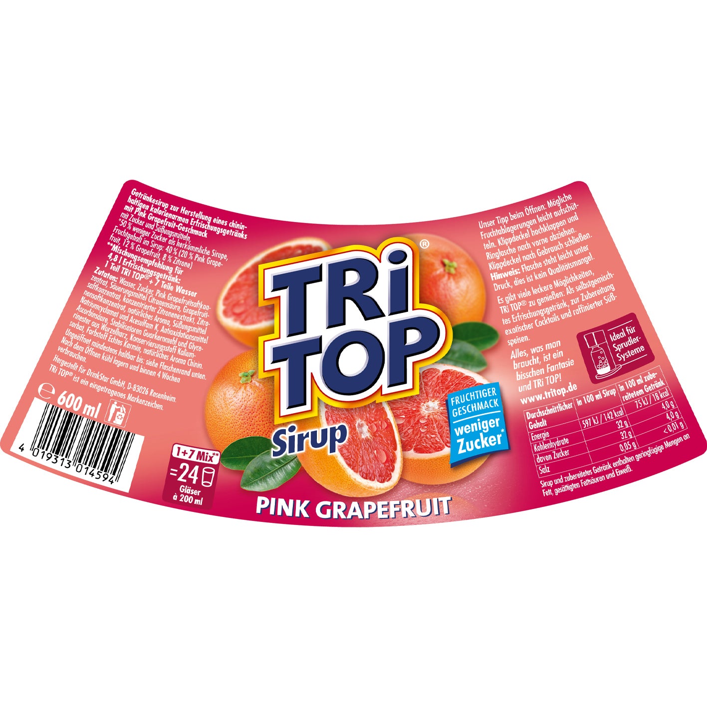 TRi TOP Sirup Pink Grapefruit 6er-Set - 6x 600 ml