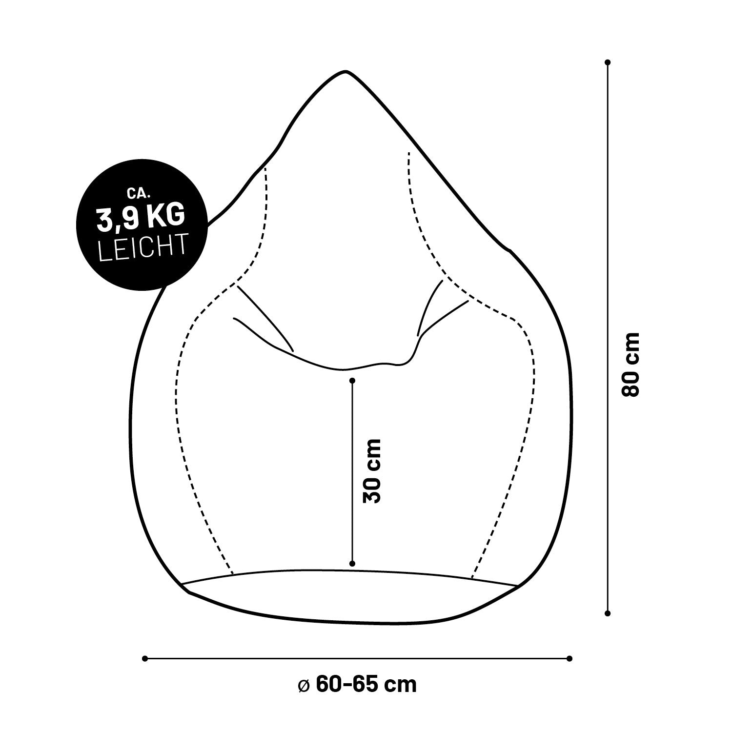 Luxury XL PLUS Sitzsack stylischer Beanbag - 220L Füllung mit extra starken Nähten - Schwarz