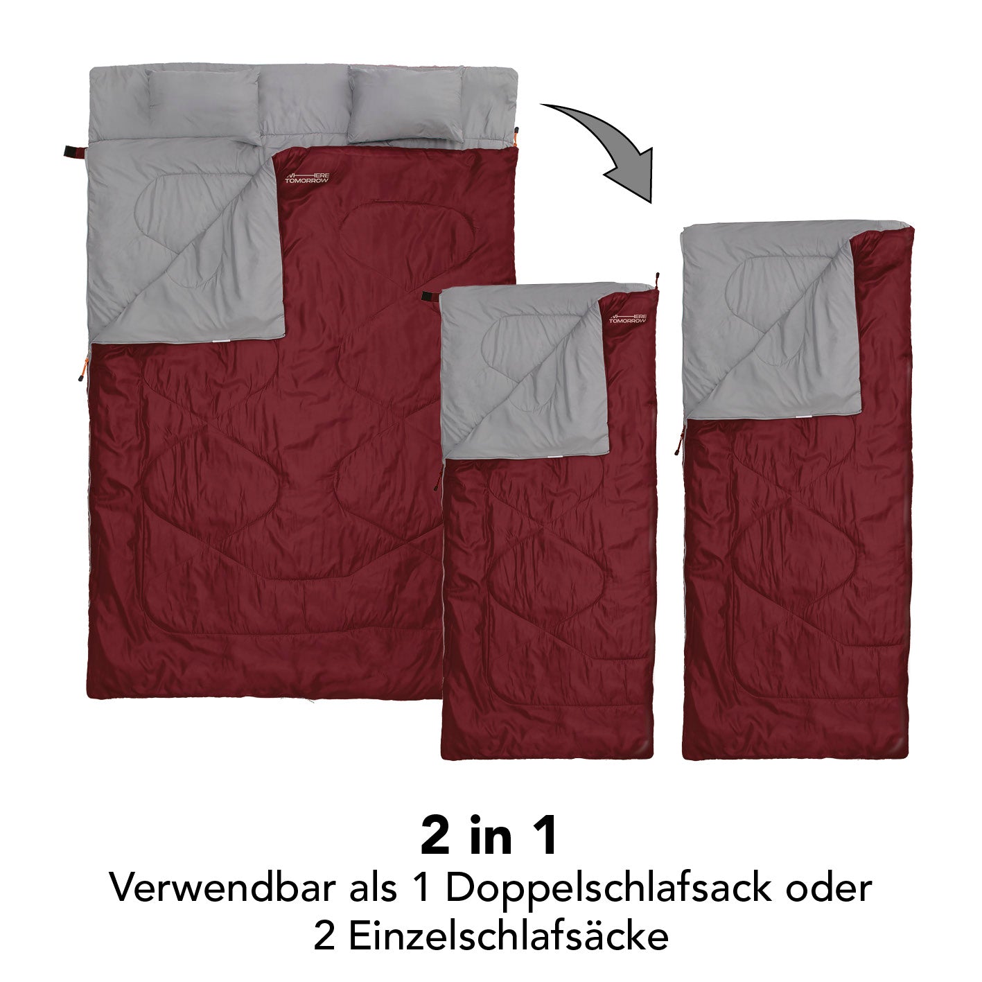 Doppelschlafsack mit Tragetasche - 2-Personen Schlafsack - 190 x 150 cm - Weinr