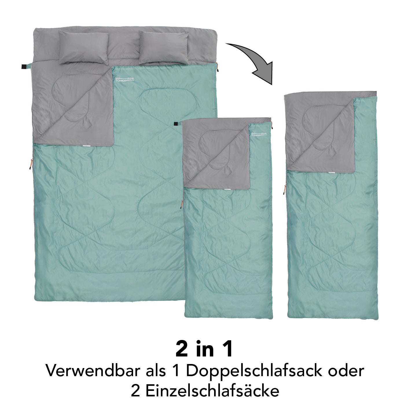 Doppelschlafsack mit Tragetasche - 2-Personen Schlafsack - 190 x 150 cm - Hellblau