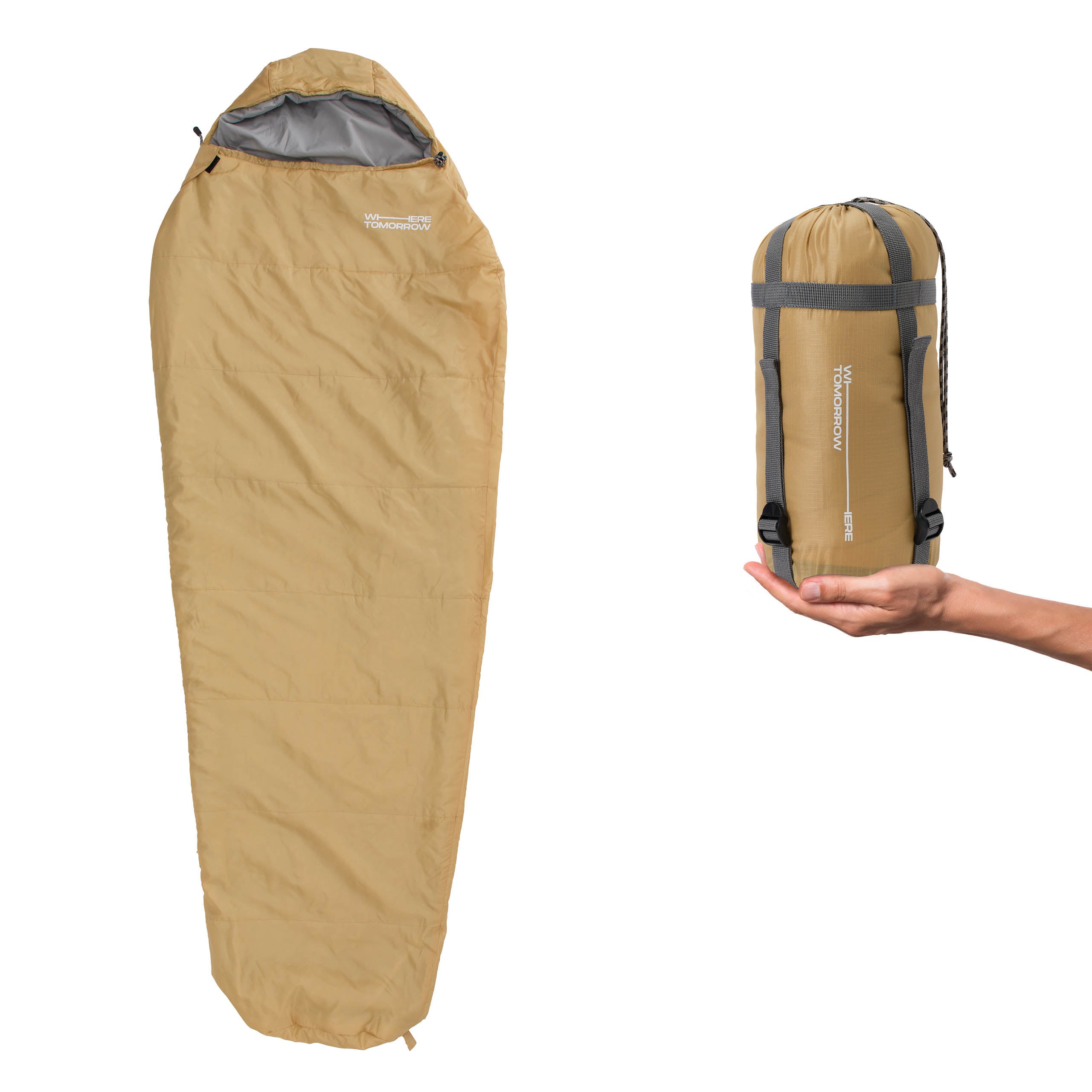 Camping Schlafsack Small & Light - Mumienschlafsack mit Tasche - 220 x 80 x 50 cm - Curry