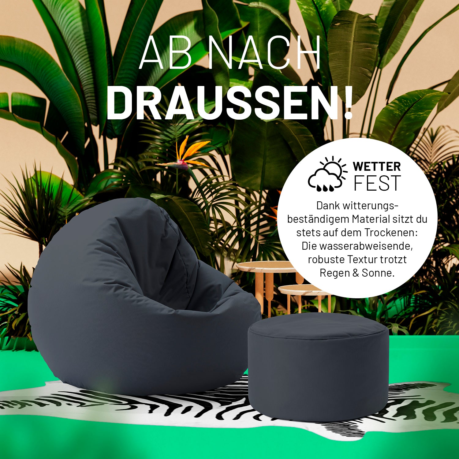 Sitzsack-Hocker/Pouf (50 L) - indoor & outdoor - Stahlgrau