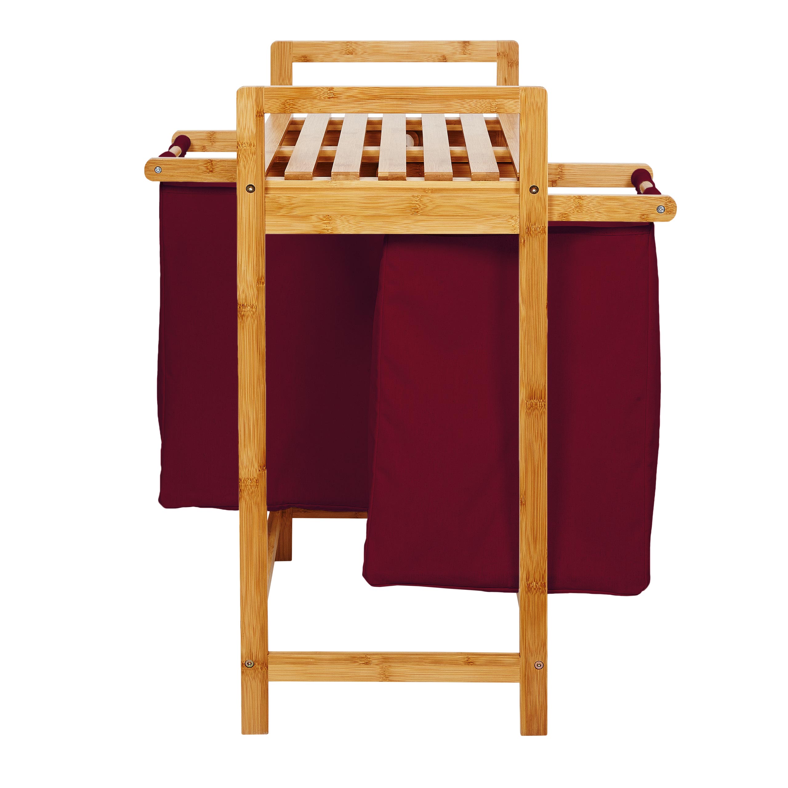 Wäschekorb aus Bambus mit 2 ausziehbaren Wäschesäcken - Größe ca. 73 cm Höhe x 64 cm Breite x 33 cm Tiefe - Farbe Dunkelrot