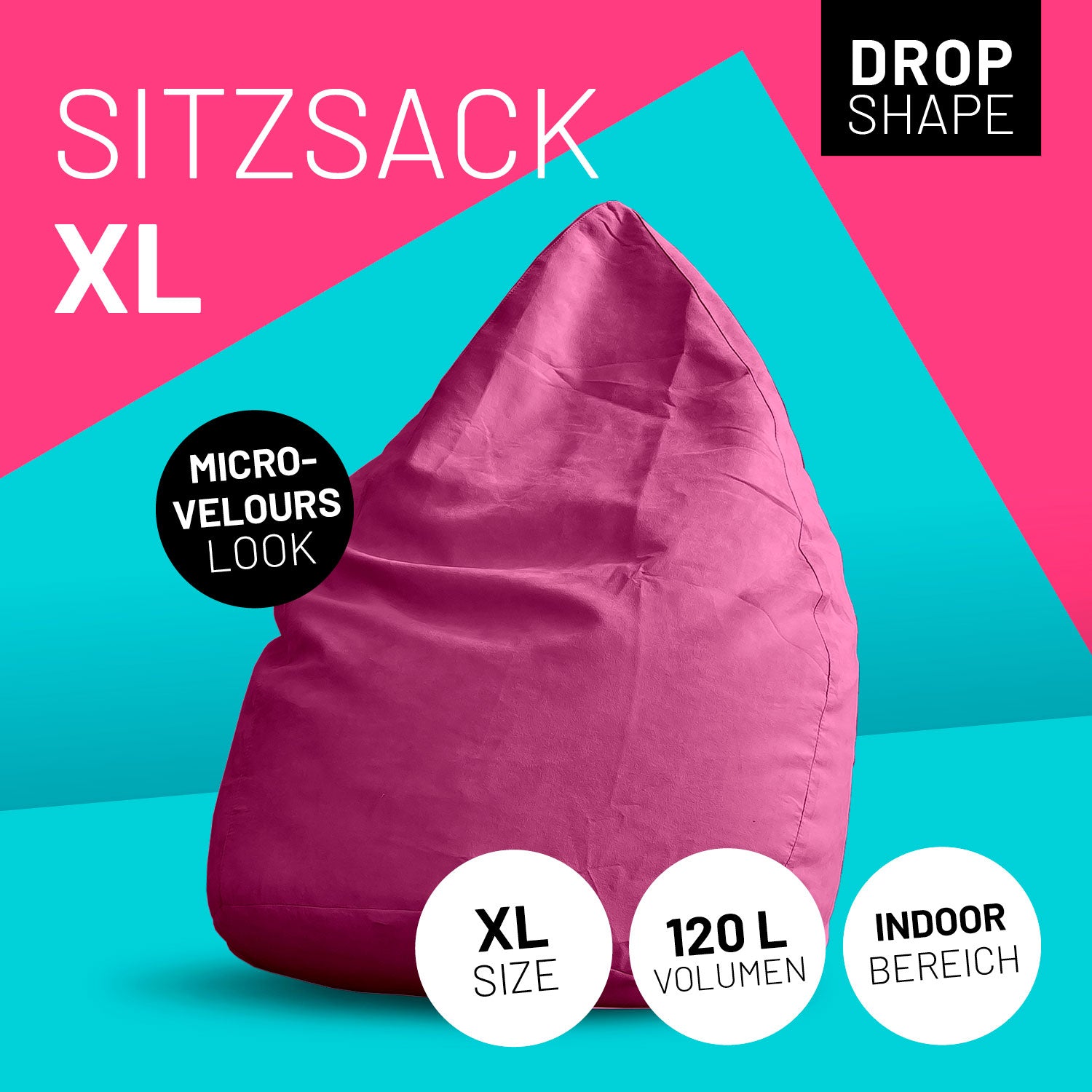 Luxury XL Sitzsack stylischer Beanbag - 120L Füllung - Pink