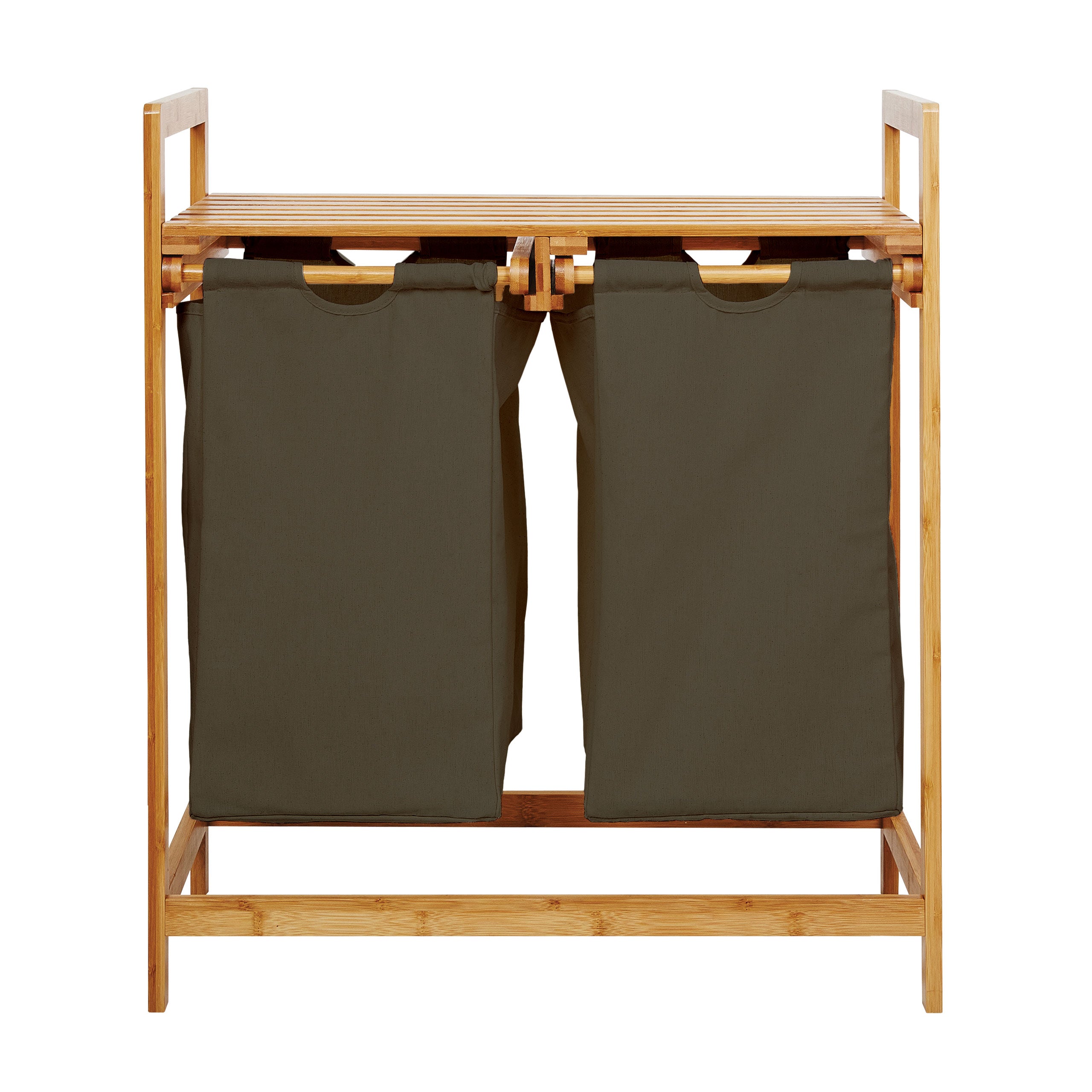 Wäschekorb aus Bambus mit 2 ausziehbaren Wäschesäcken - Größe ca. 73 cm Höhe x 64 cm Breite x 33 cm Tiefe - Farbe Oliv
