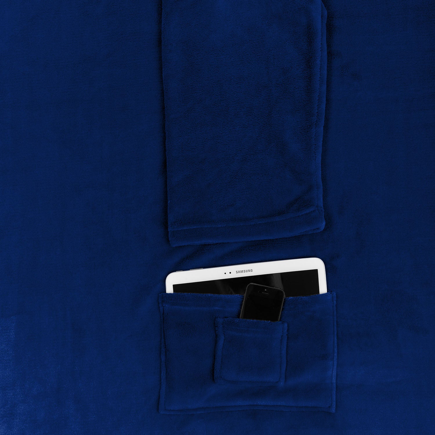 Kuscheldecke - 170x200cm - 50 cm Fußtasche - Sofadecke & Tagesdecke - Blau
