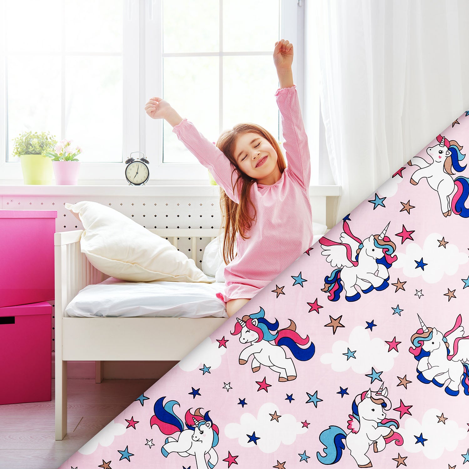 Premium Kinderbettwäsche Einhorn- Ganzjahres Bettbezug 135x200 cm & Kissenbezug 80x80 cm