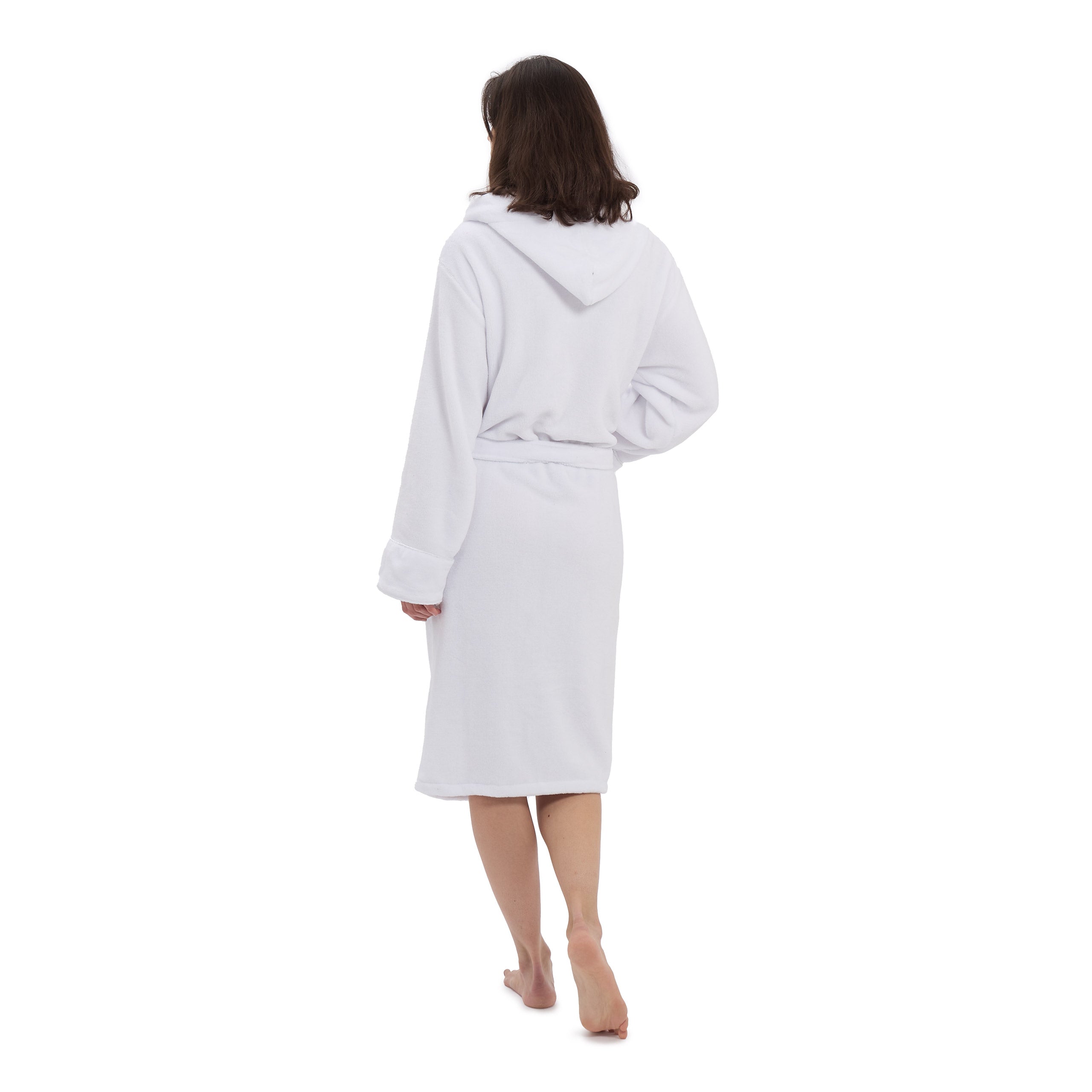 Luxury Mikrofaser Bademantel mit Kapuze für Damen und Herren in Weiß, Größe S, kuschelig und schnelltrocknend.