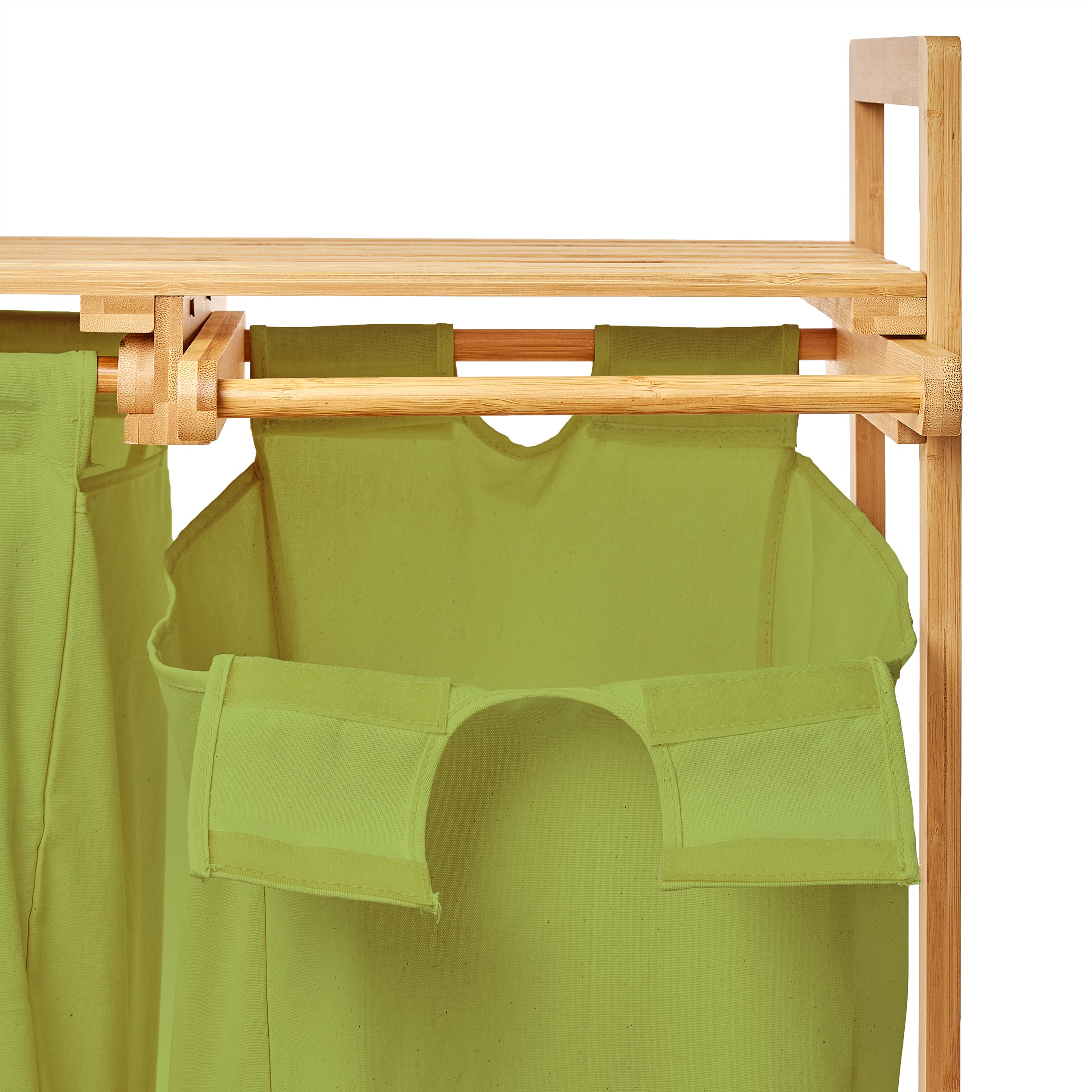 Wäschekorb aus Bambus mit 2 ausziehbaren Wäschesäcken - Größe ca. 73 cm Höhe x 64 cm Breite x 33 cm Tiefe - Farbe Grün