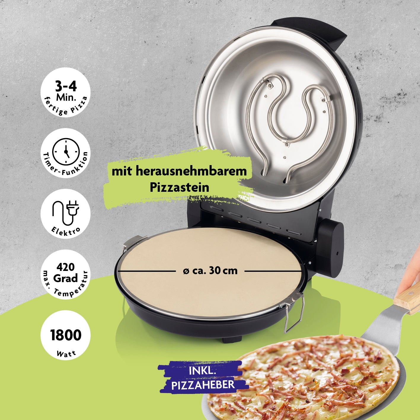 Pizza Maker inkl. herausnehmbarem Pizzastein & Pizza-Heber