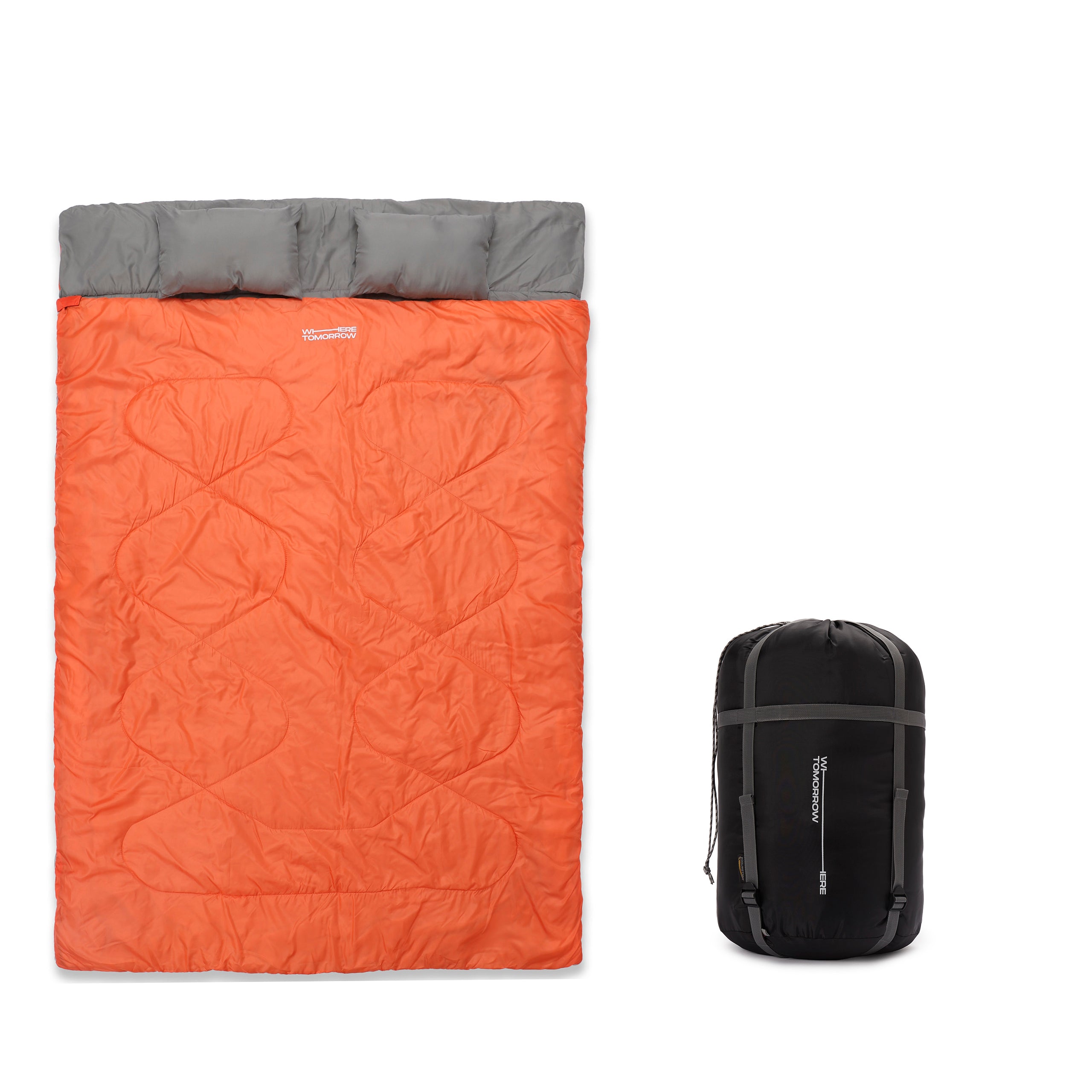 Doppelschlafsack mit Tragetasche - 2-Personen Schlafsack - 190 x 150 cm - Orange