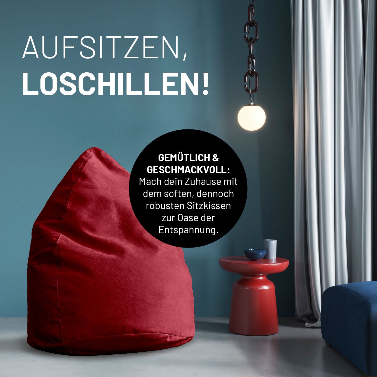 Luxury XL Sitzsack stylischer Beanbag - 120L Füllung - Rot