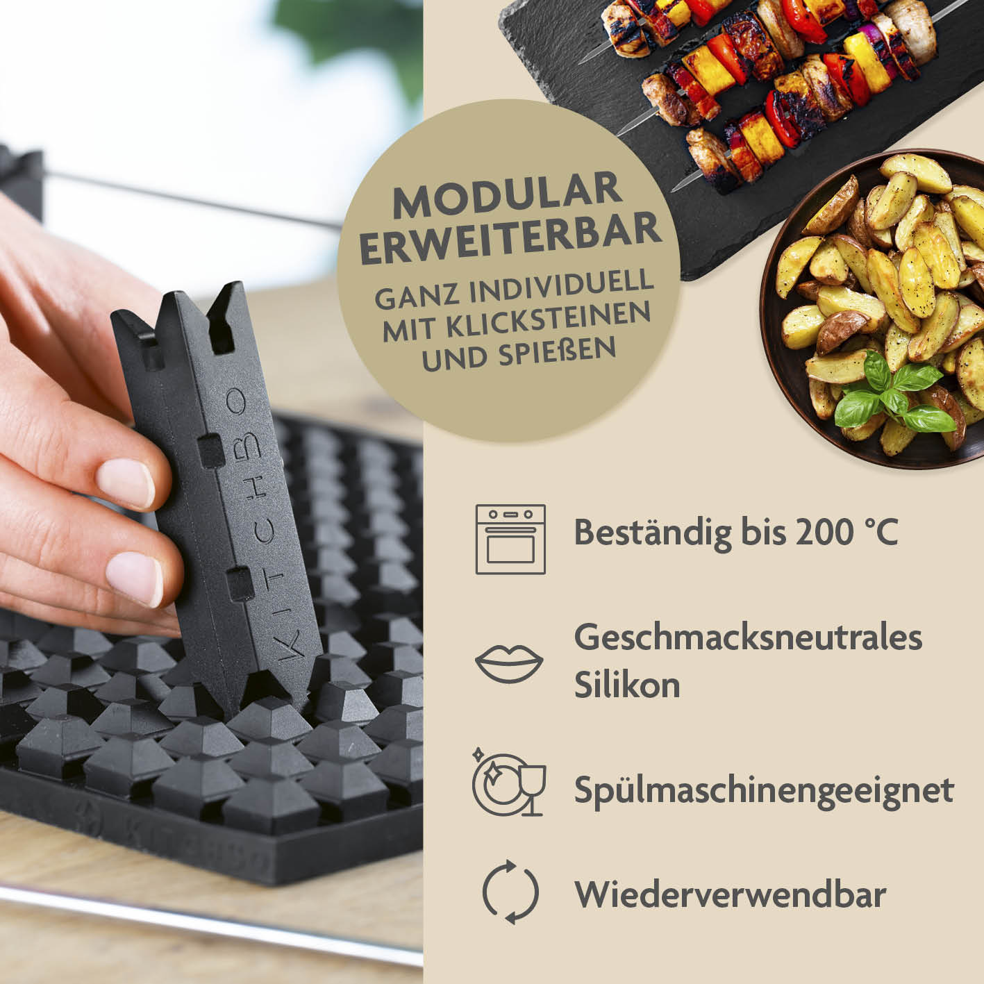 Starter Set - Silikon-Backmatte inkl. 2 Spieße + 4 Steine + 1 Schwamm