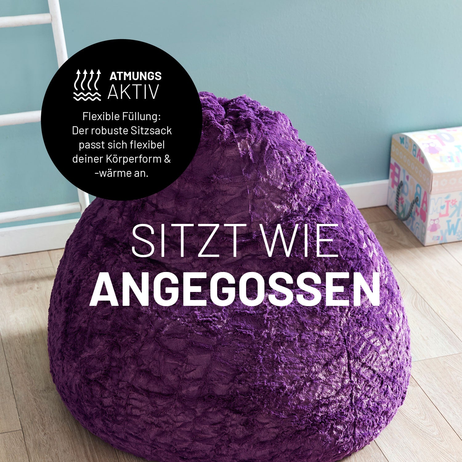 Luxury Fluffy Sitzsack stylischer Webplüsch Beanbag - 120L Füllung - Lila