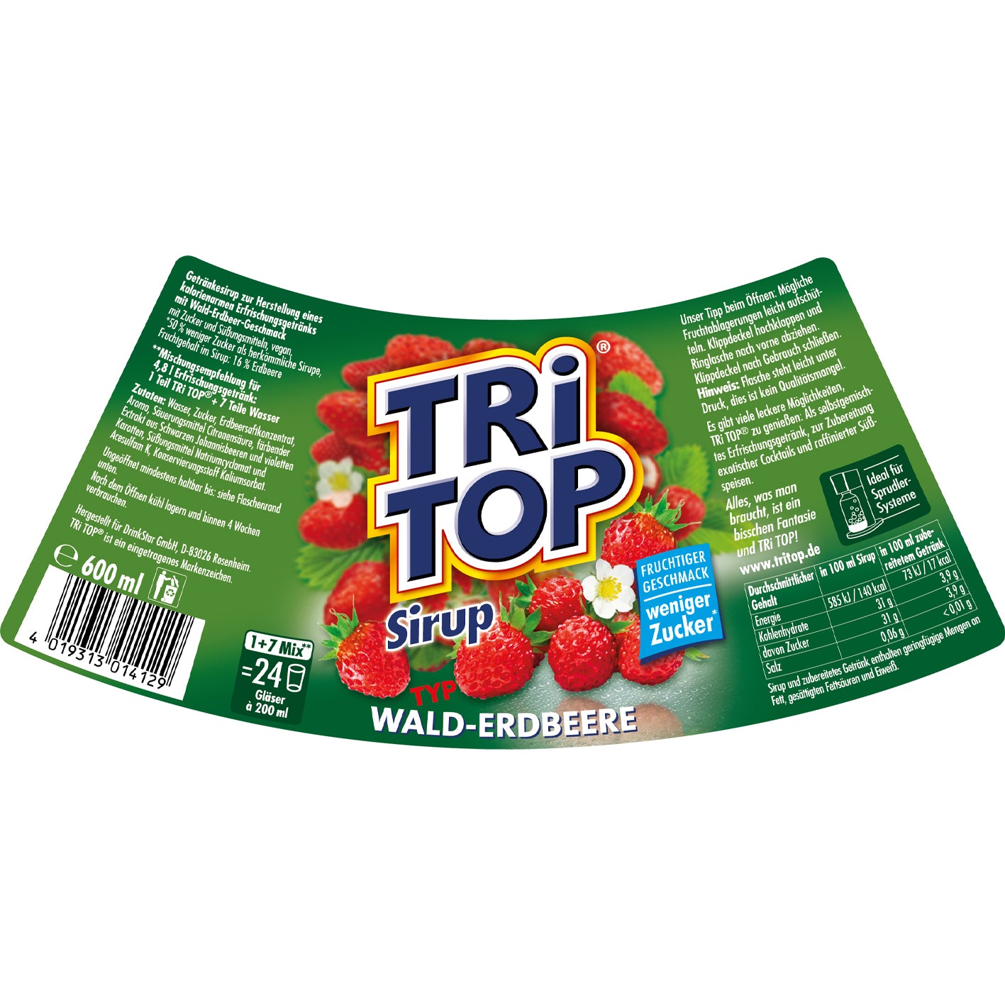TRi TOP Sirup Wald-Erdbeere 6er-Set - 6x 600 ml