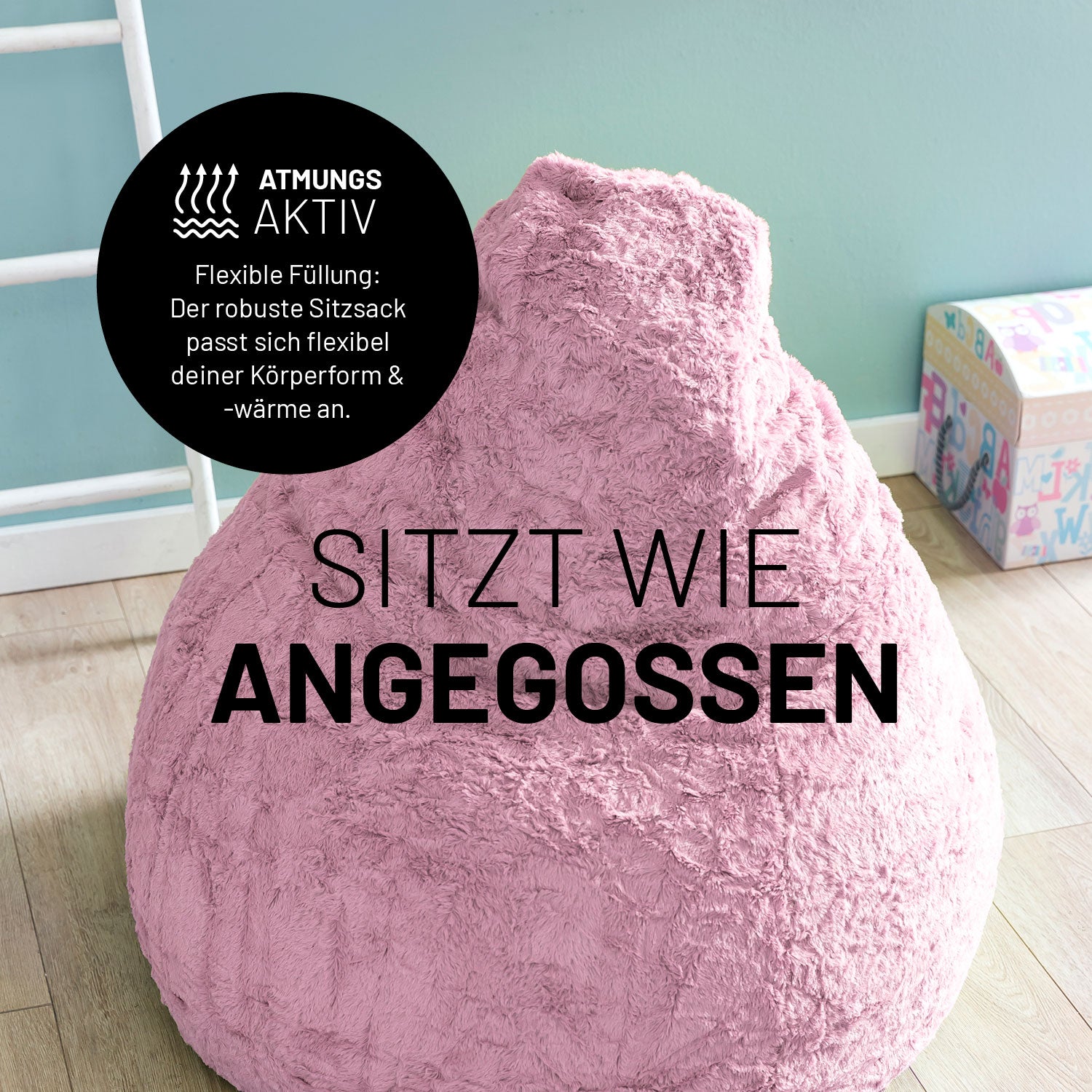 Luxury Fluffy Sitzsack stylischer Webplüsch Beanbag - 120L Füllung - Pastel Pink
