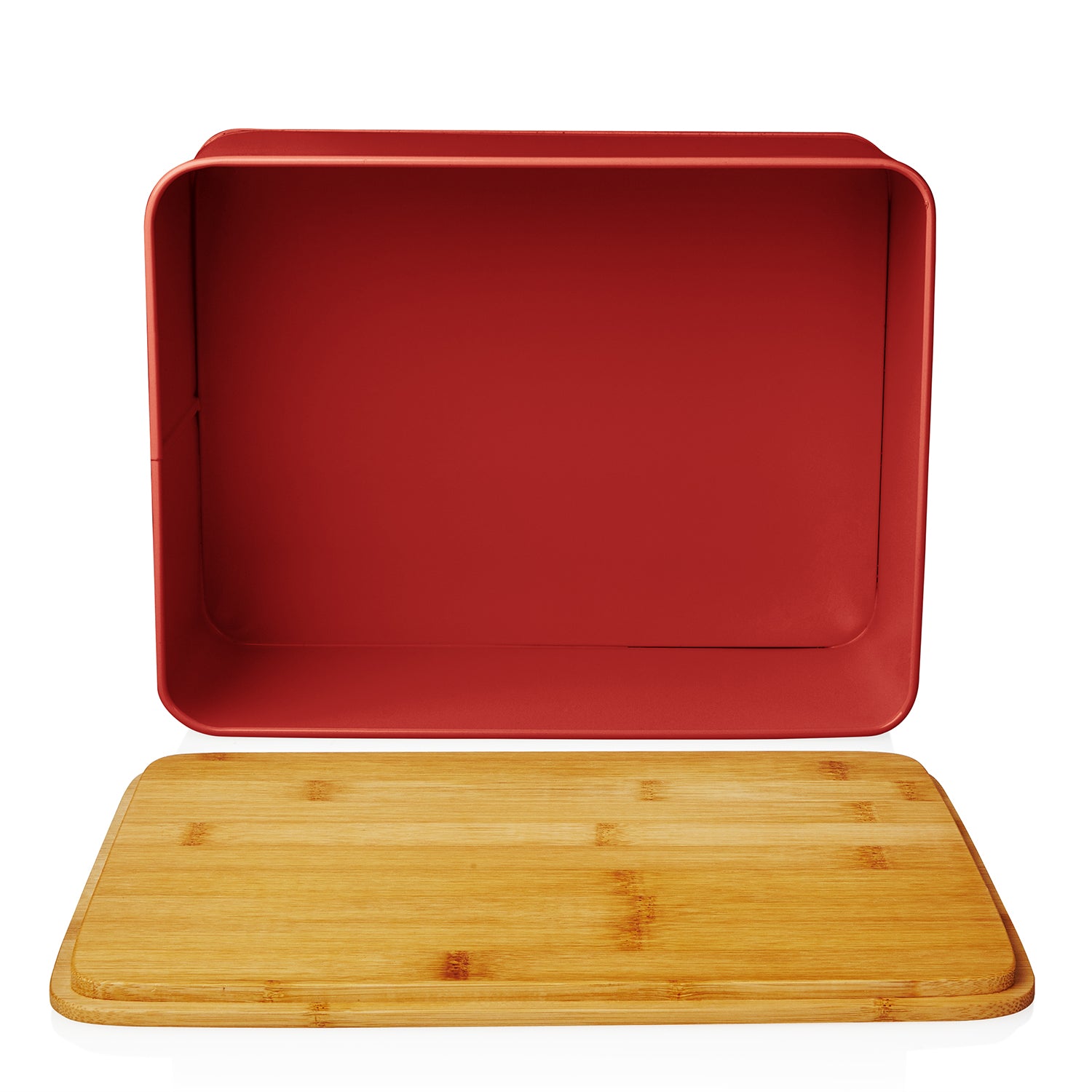 Cuisine Brotkasten aus Metall mit Bambus Deckel - Rechteckig 30,5 x 23,5 x 14 cm - Rot