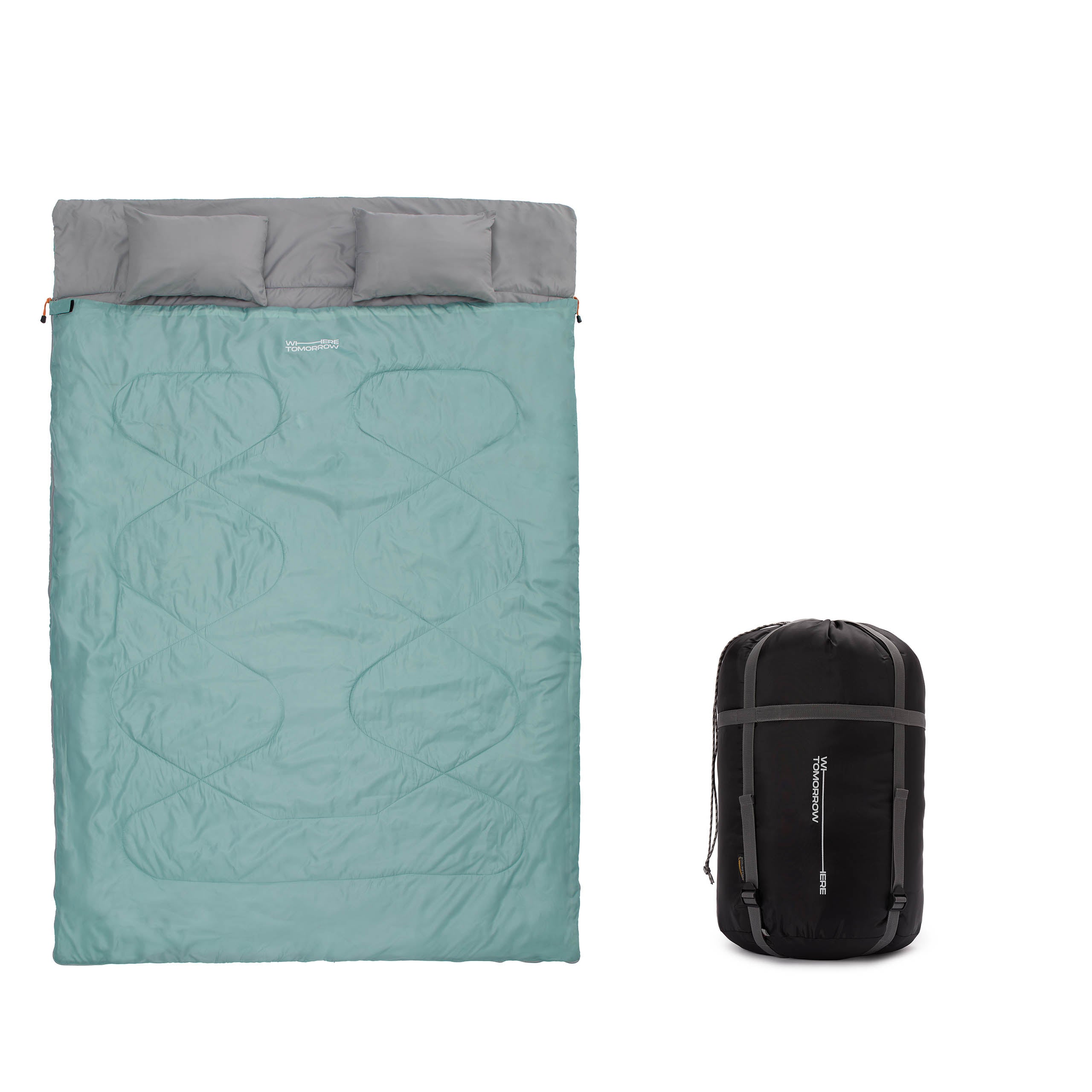 Doppelschlafsack mit Tragetasche - 2-Personen Schlafsack - 190 x 150 cm - Hellblau