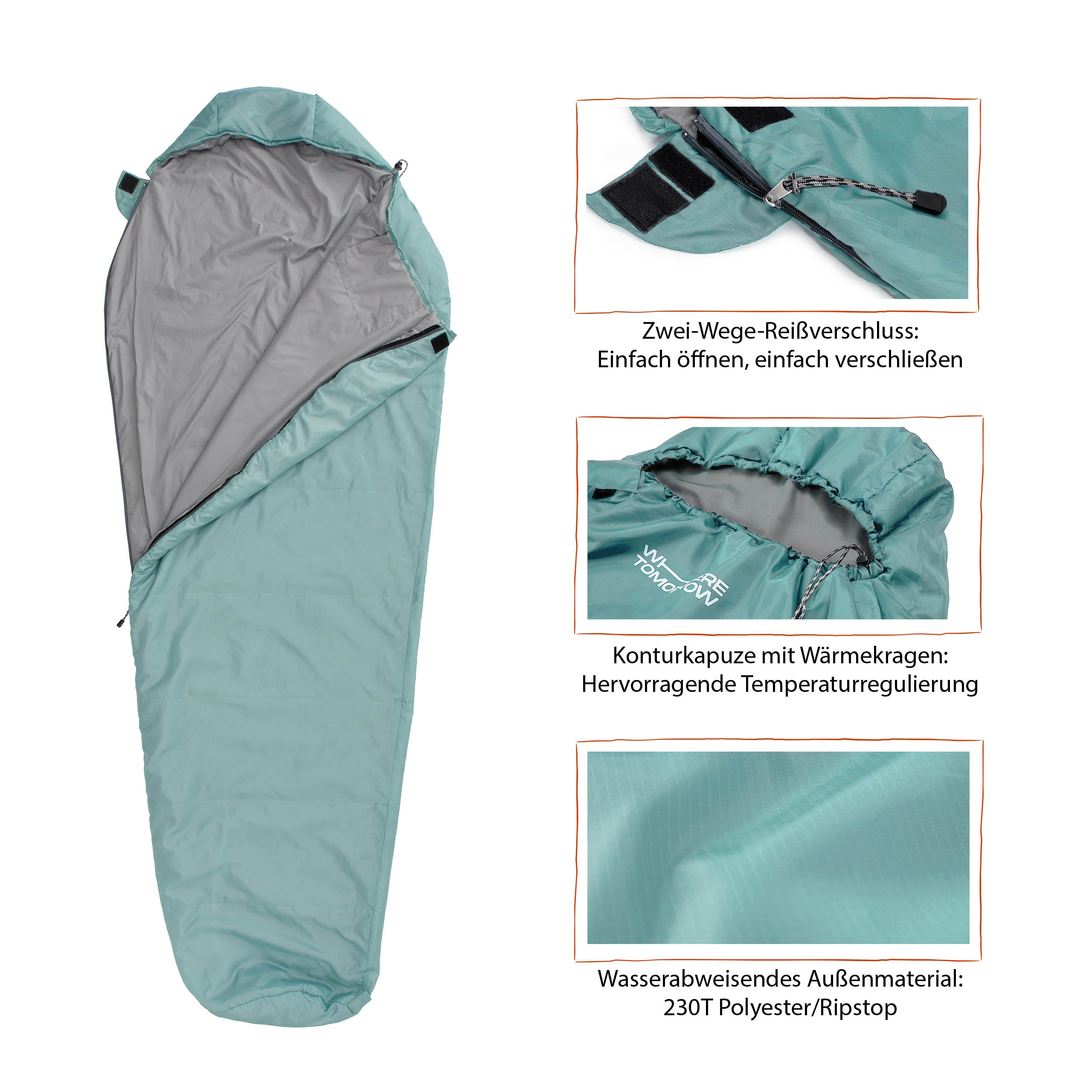 Camping Schlafsack Small & Light - Mumienschlafsack mit Tasche - 220 x 80 x 50 cm - Hellblau