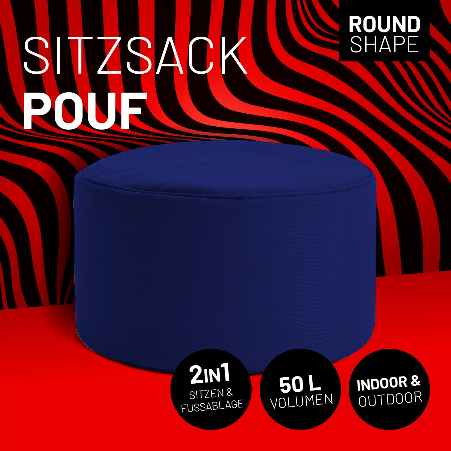 Sitzsack-Hocker/Pouf (50 L) - indoor & outdoor - Navyblau