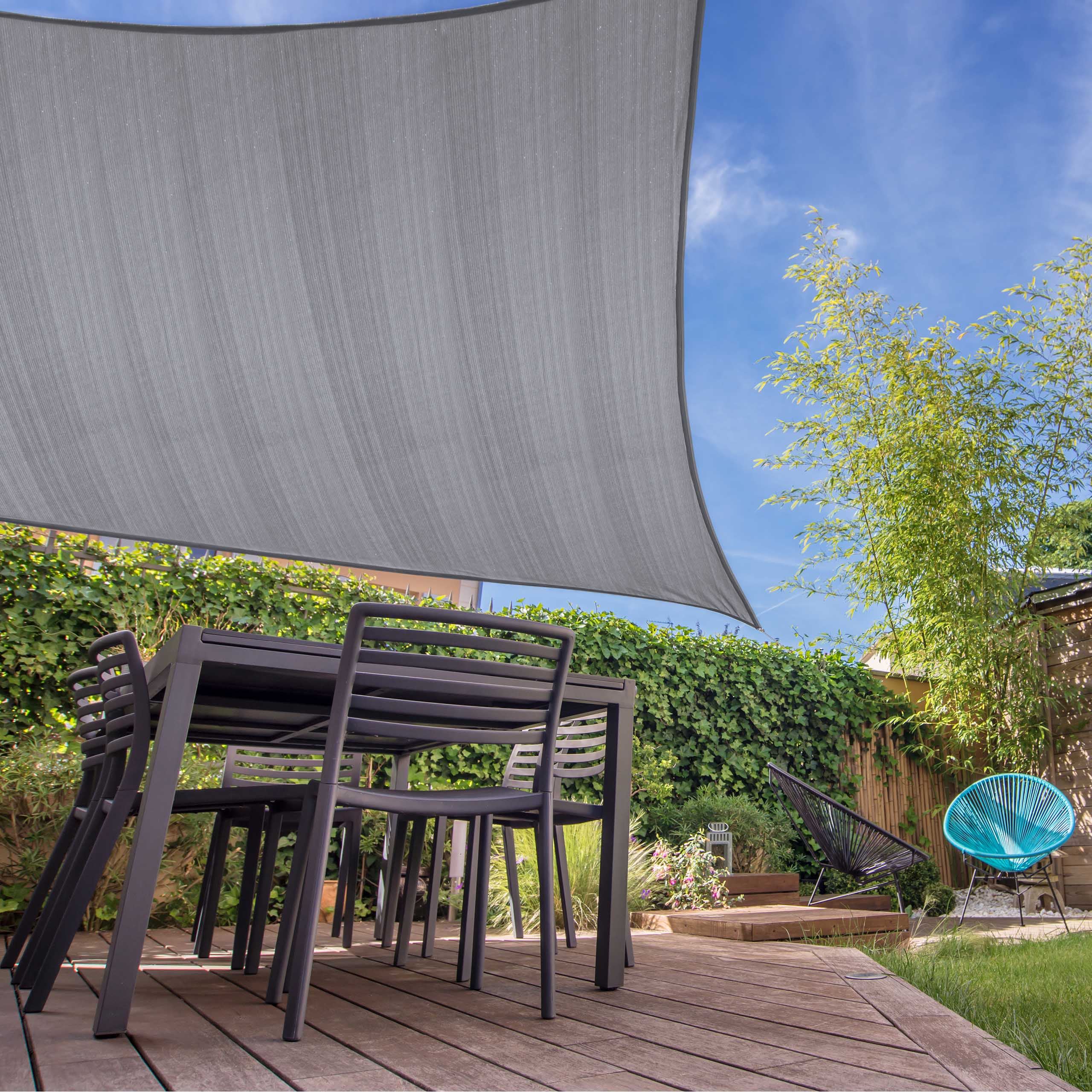 Sonnensegel 100% HDPE mit Stabilisator für UV-Schutz - Quadrat 3 x 3 Meter - Hellgrau
