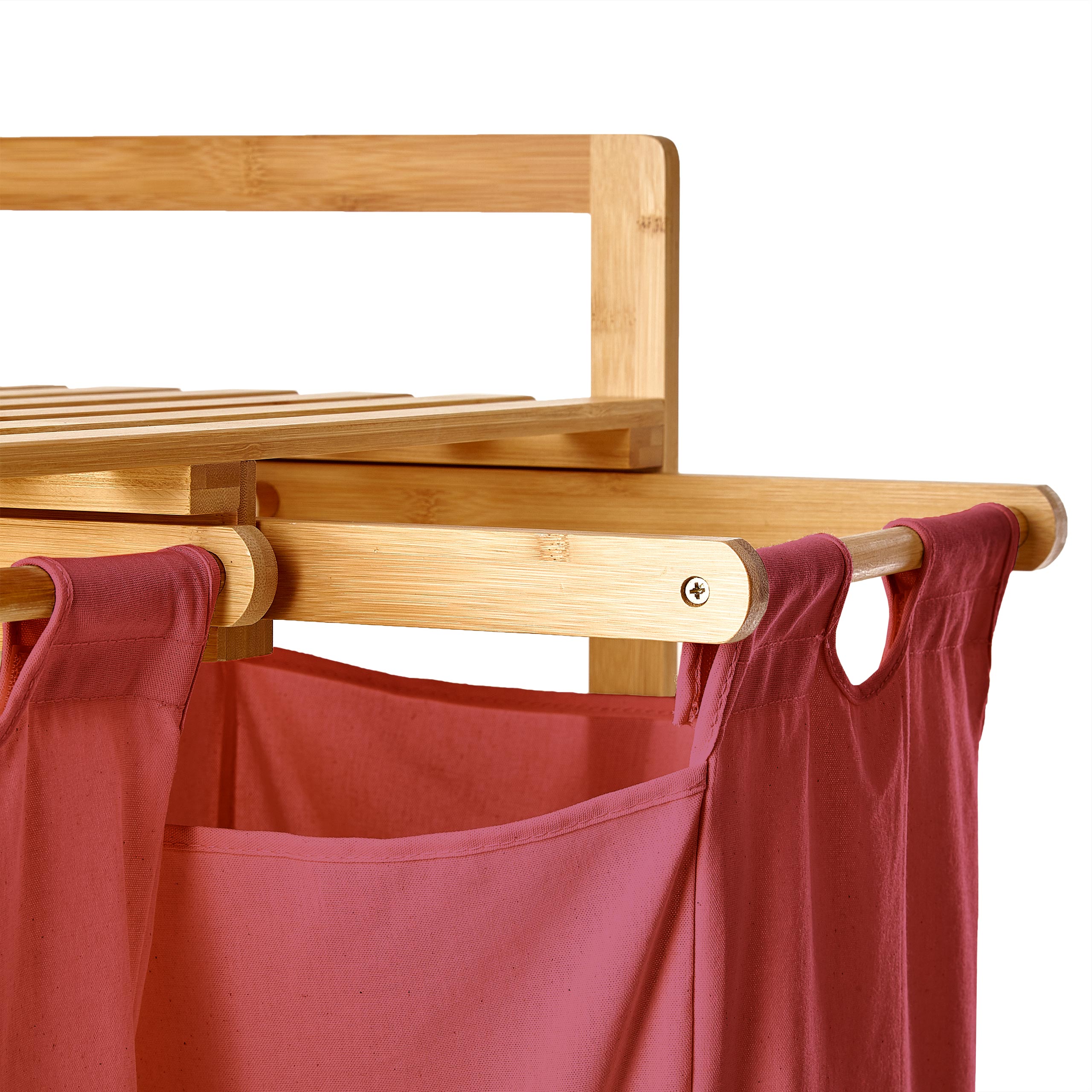 Wäschekorb aus Bambus mit 2 ausziehbaren Wäschesäcken - Größe ca. 73 cm Höhe x 64 cm Breite x 33 cm Tiefe - Farbe Rosa