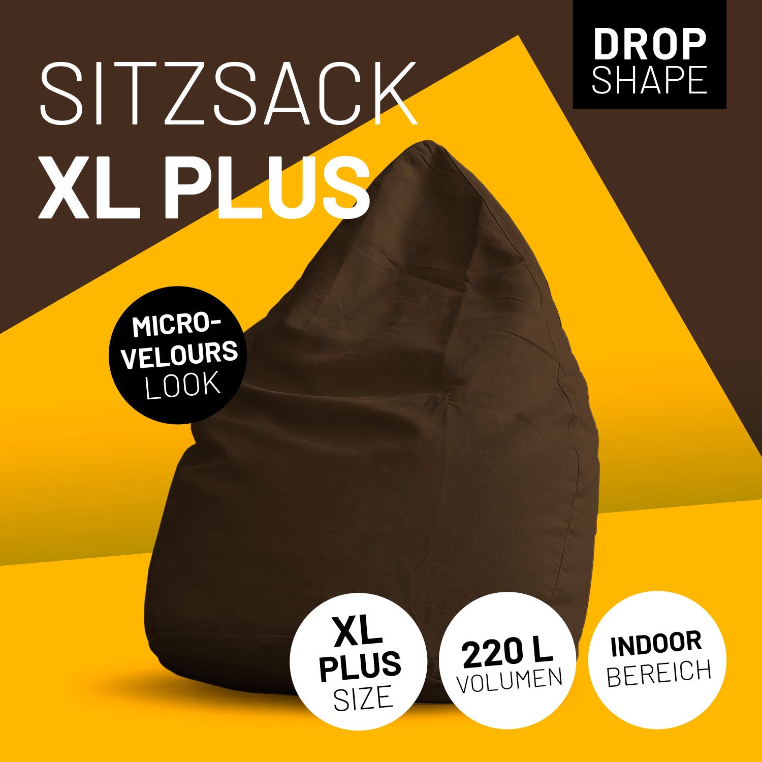 Luxury XL PLUS Sitzsack stylischer Beanbag 220L Füllung mit extra starken Nähten verschiedene Farben Braun