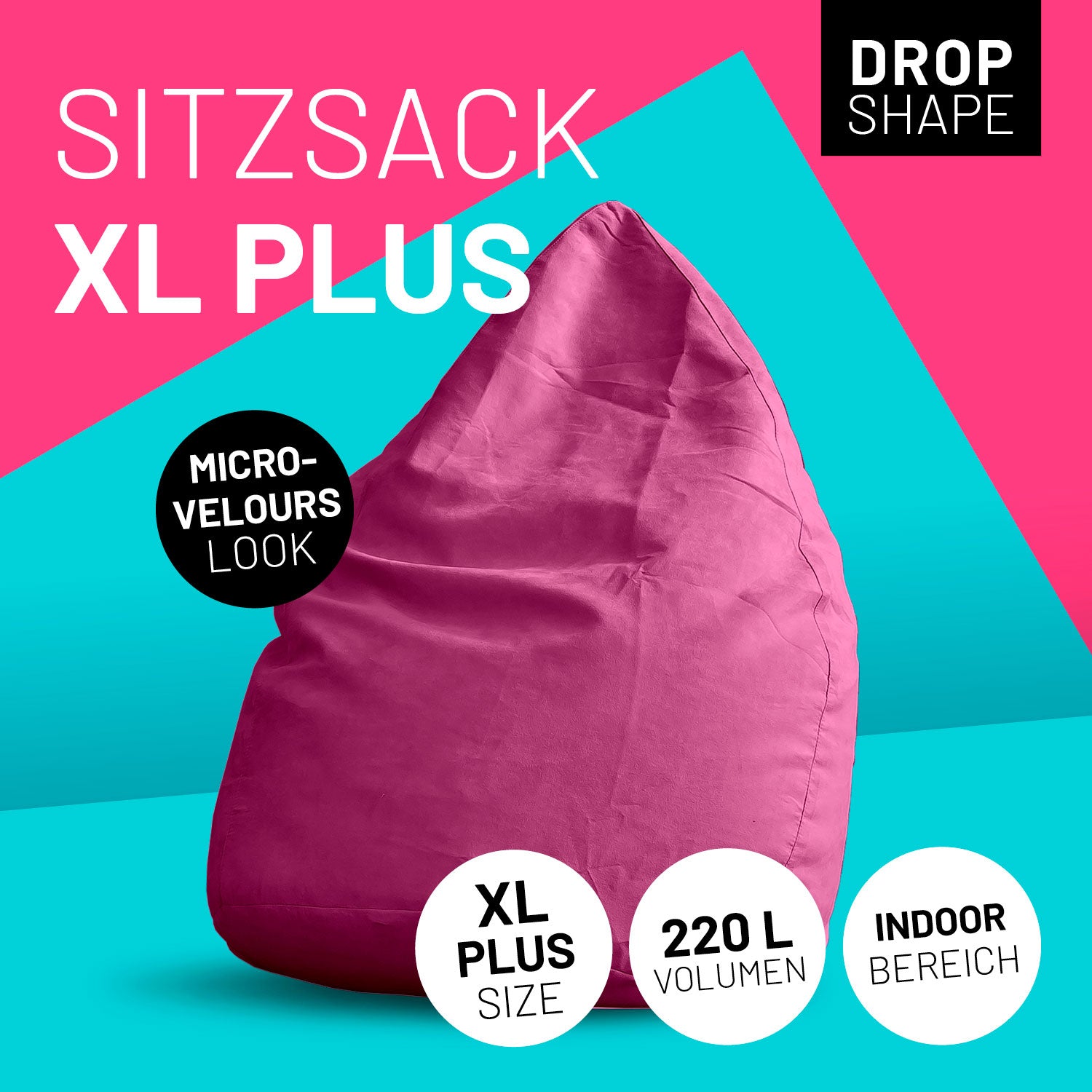 Luxury XL PLUS Sitzsack stylischer Beanbag - 220L Füllung mit extra starken Nähten - Pink