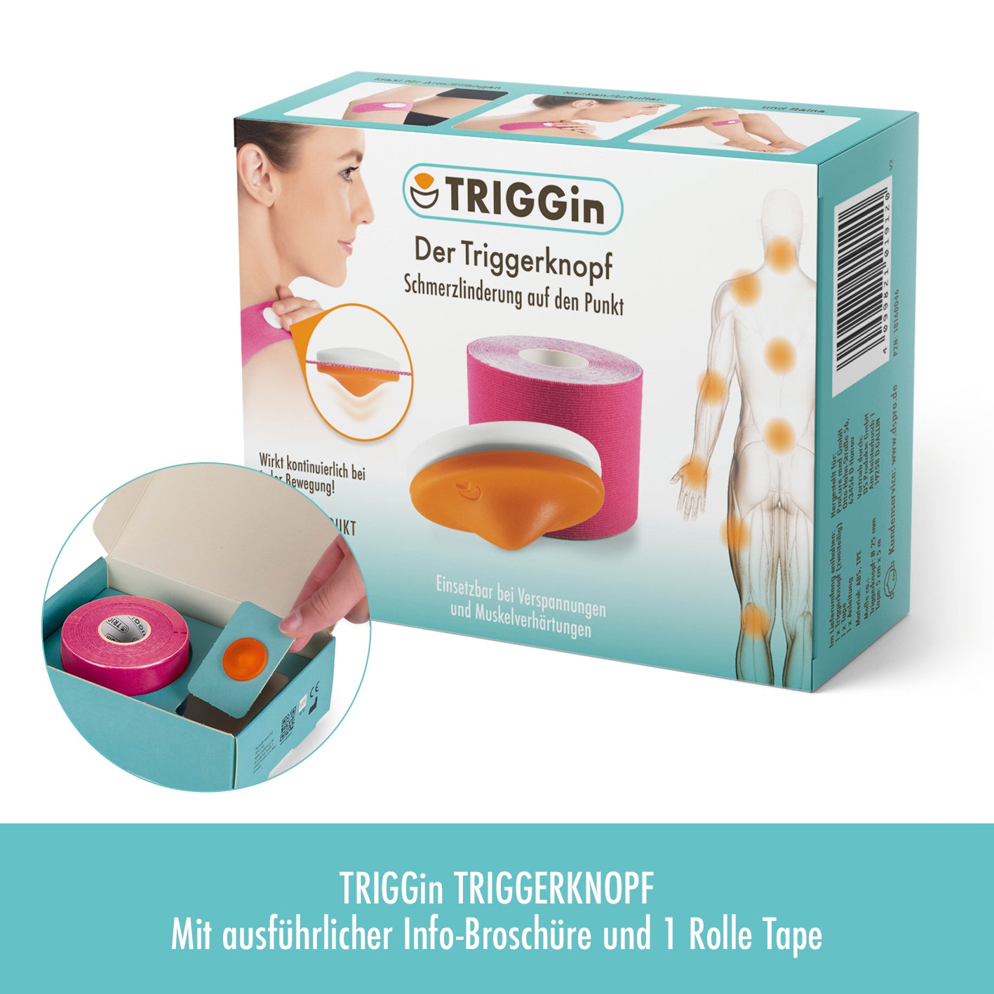 Triggerknopf orange mit pinkem Tape - 3er-Set