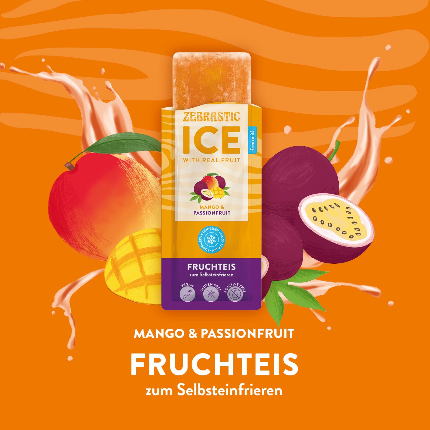 ZEBRASTIC Ice – Fruchteis zum Selbsteinfrieren - Mango & Passionfruit - 4er-Set (20x 50g)