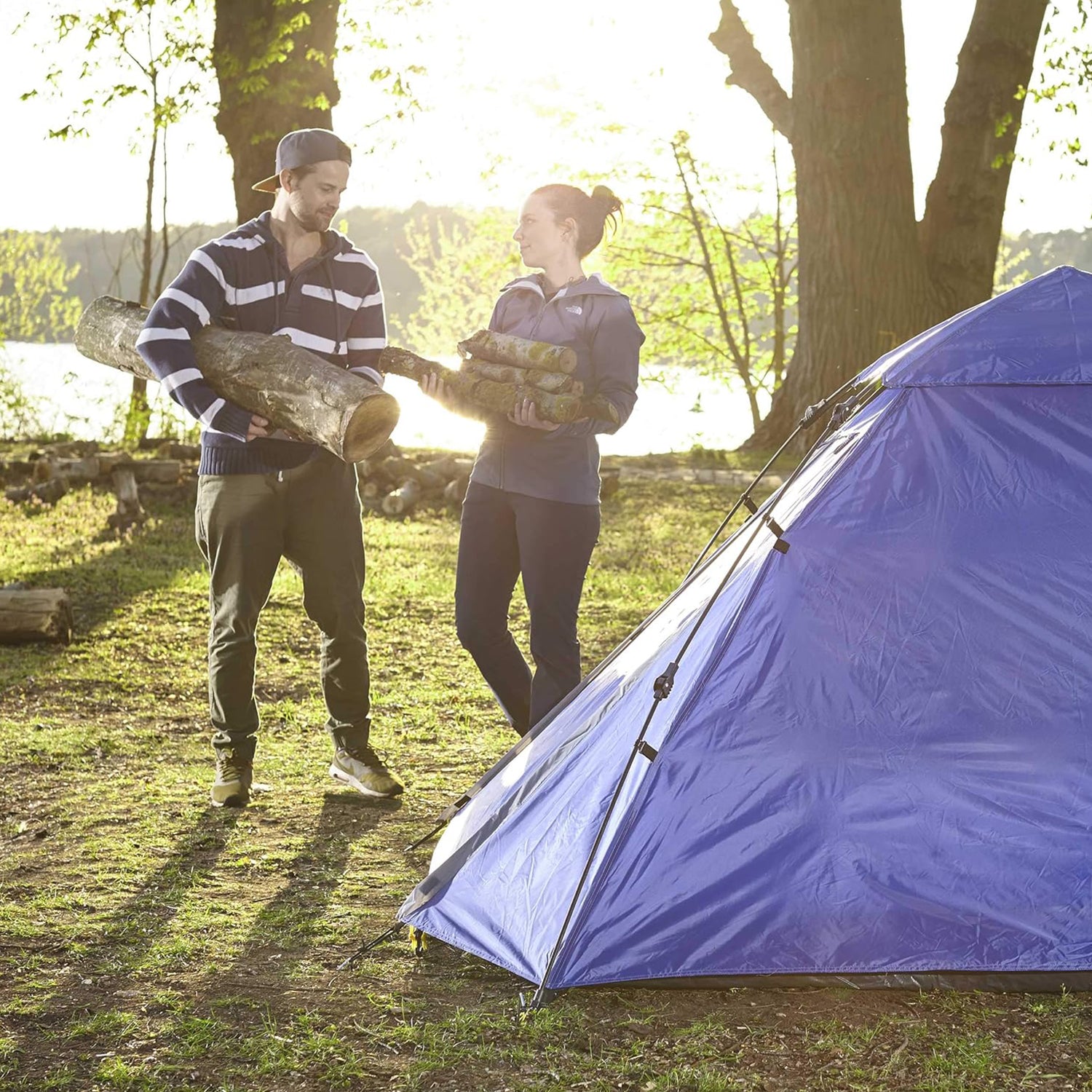 Pop Up Familienzelt Wurfzelt 3 Personen Zelt - 215 x 195 x 120 cm - Blau