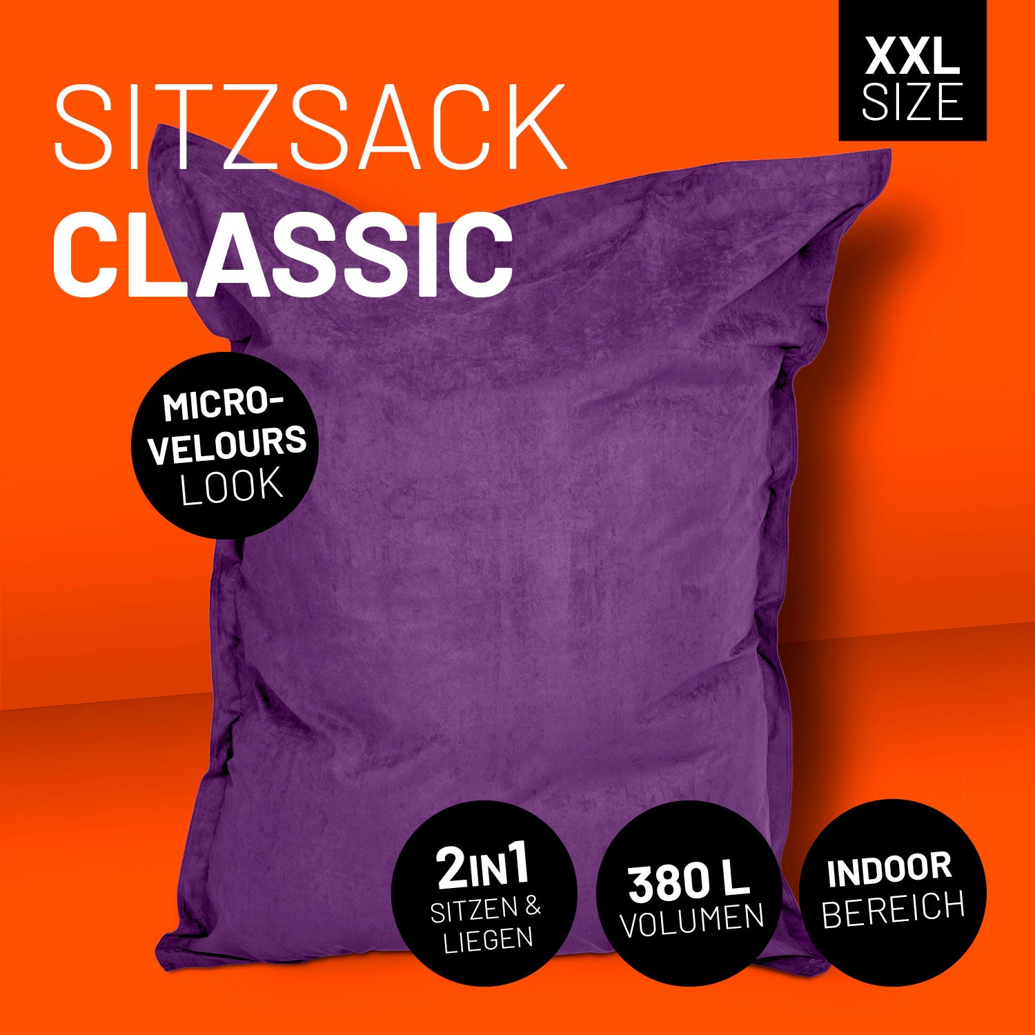 XXL Microvelours Sitzsack (380 L) - indoor - Lila