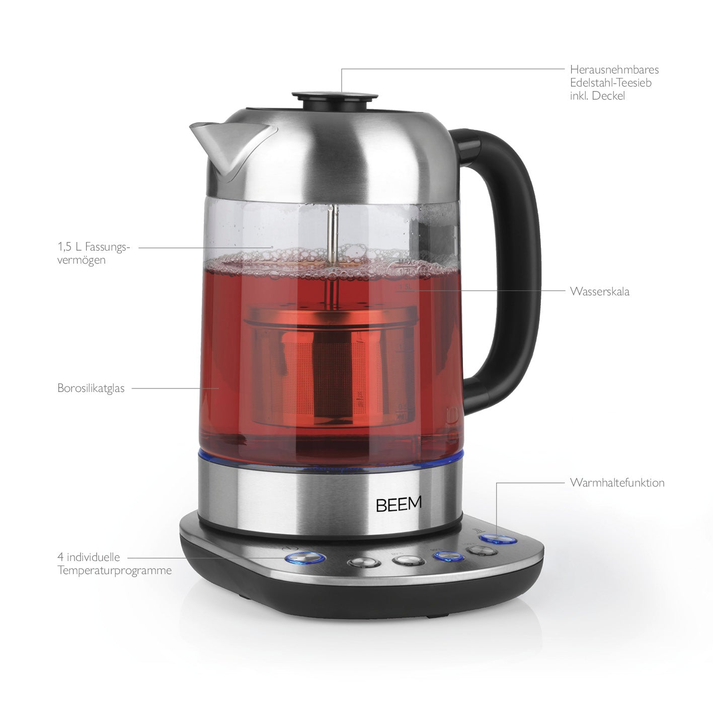 TEATIME II Tee- und Wasserkocher mit Teesieb - 1,7 l